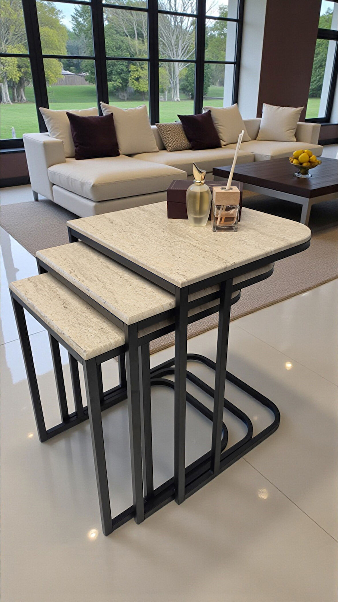 Viva Serisi 3'lü Zigon C Sehpa – 1. Sınıf Membran MDF, Dayanıklı Metal Ayak