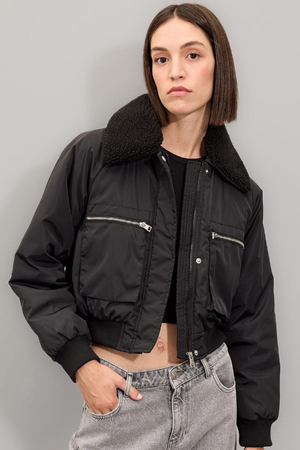 DeFacto Geniş Yaka Bomber Mont C2508AX24WNBK27