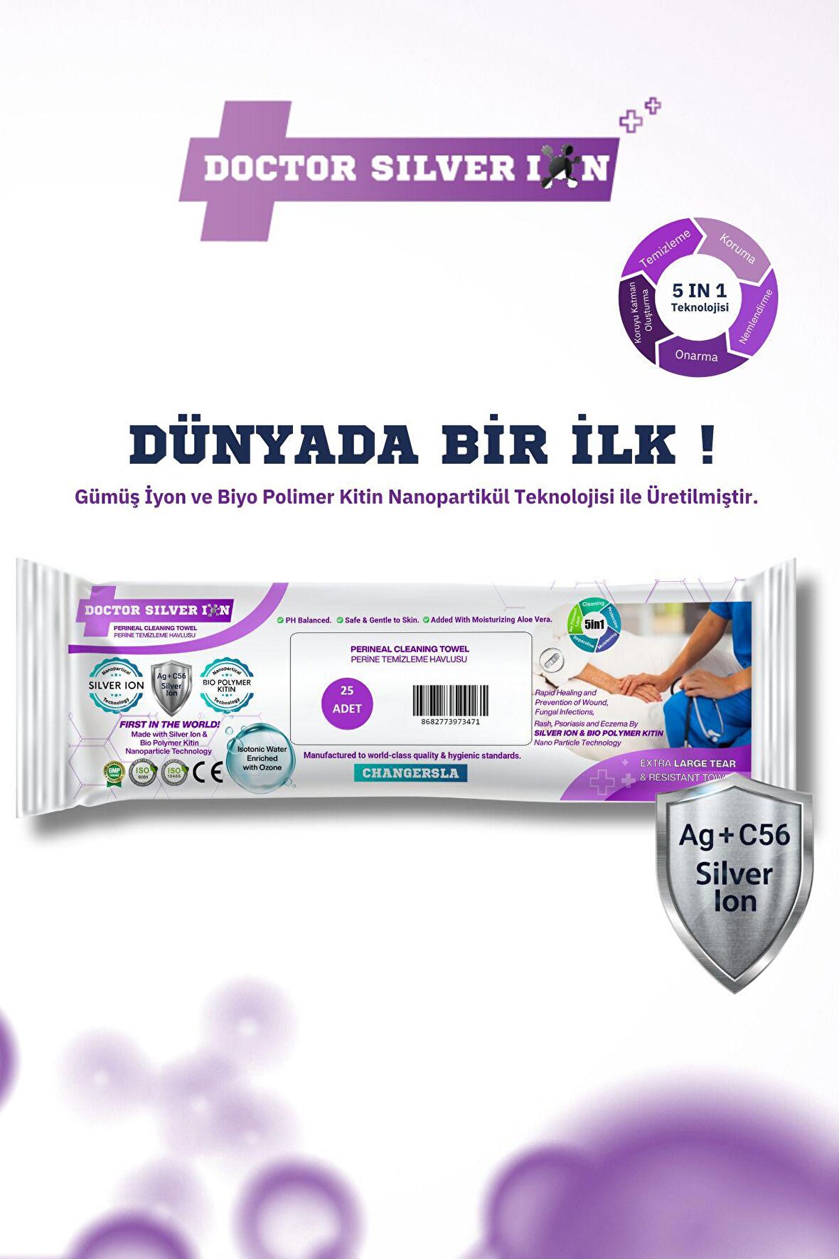 Gümüş Iyon & Biyopolimer Kitin Teknolojili 25'li Perine Temizleme Havlusu (1 Paket)