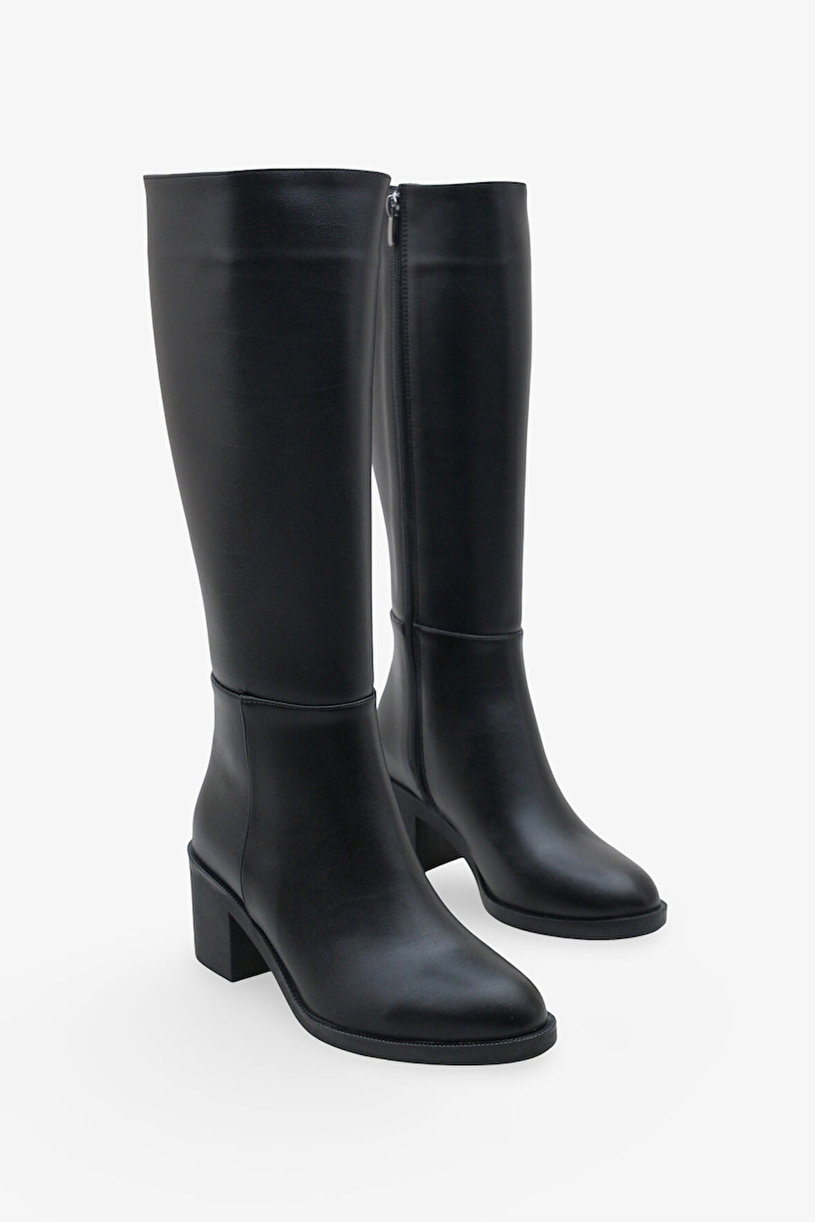 Kadın Diz Altı Yandan Fermuarlı Topuklu Günlük Çizme Micasso Siyah