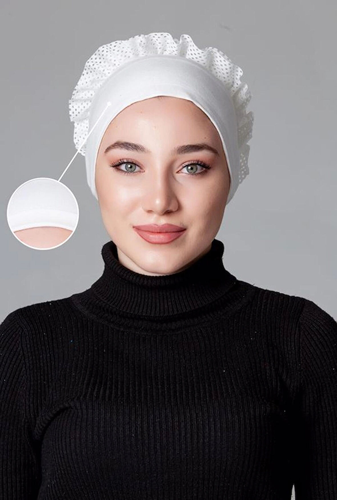 Krem ( Ekru - Kırık Beyaz ) Penye Fırfırlı Kaymayan Bone