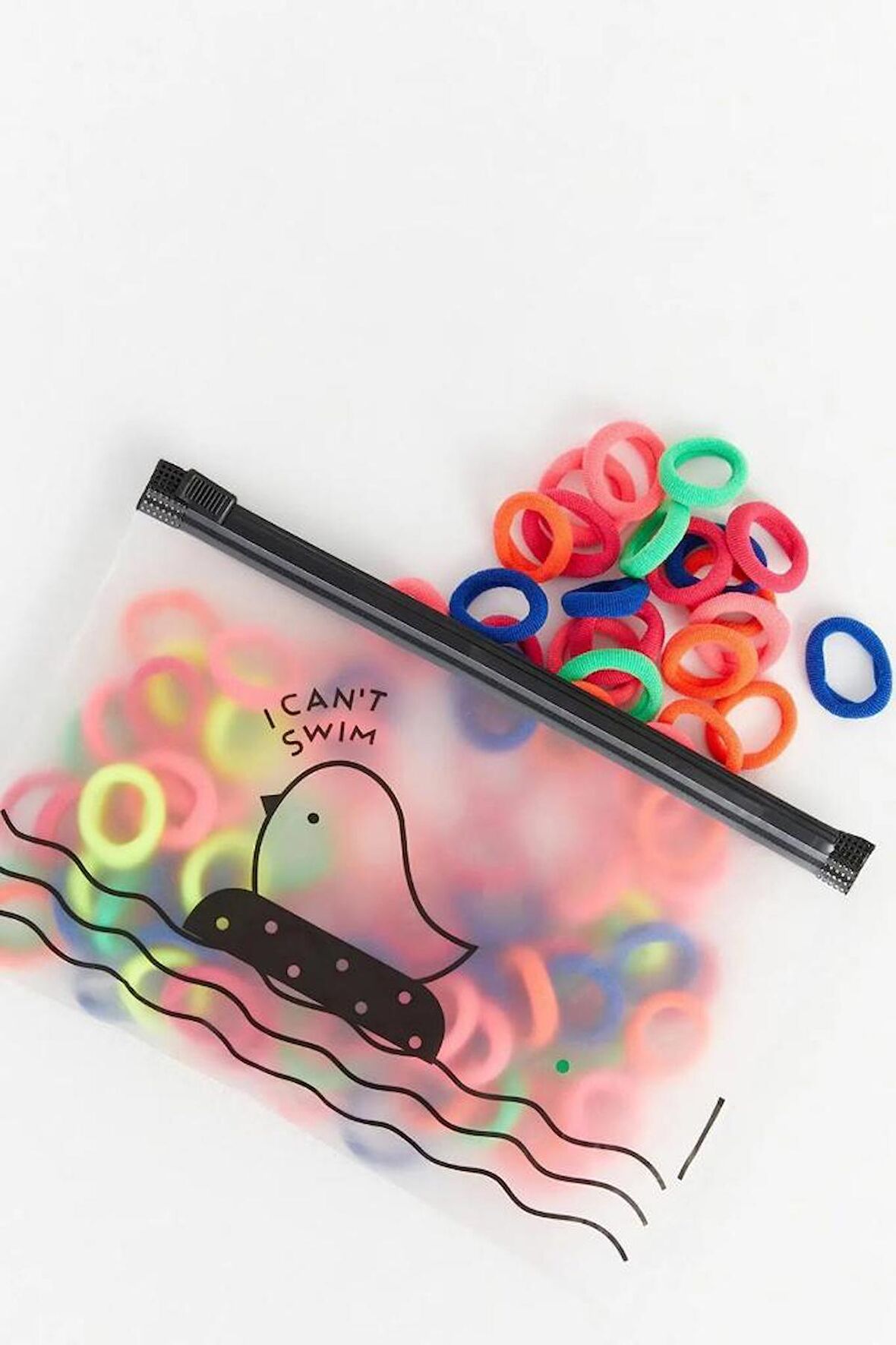 100 ADET Şeffaf Kilitli Çantalı Karışık Neon Renk Saç Lastik MİNİ Toka Renkli KUMAŞ