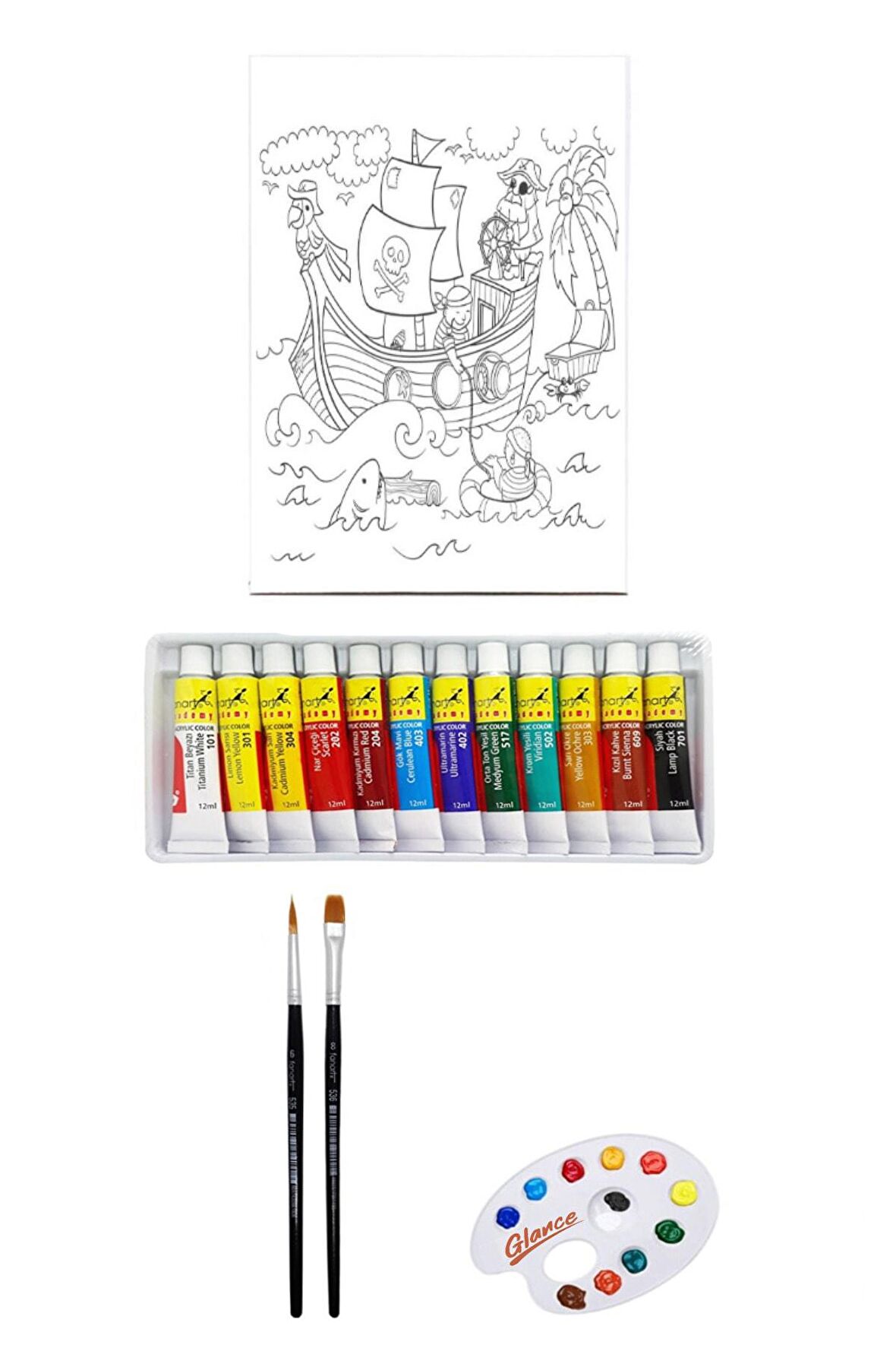 Artdeco Desenli Tuval 40x50cm Korsanlar Gemide Fanart Academy Akrilik Boya Seti 12 Renk X 12ml