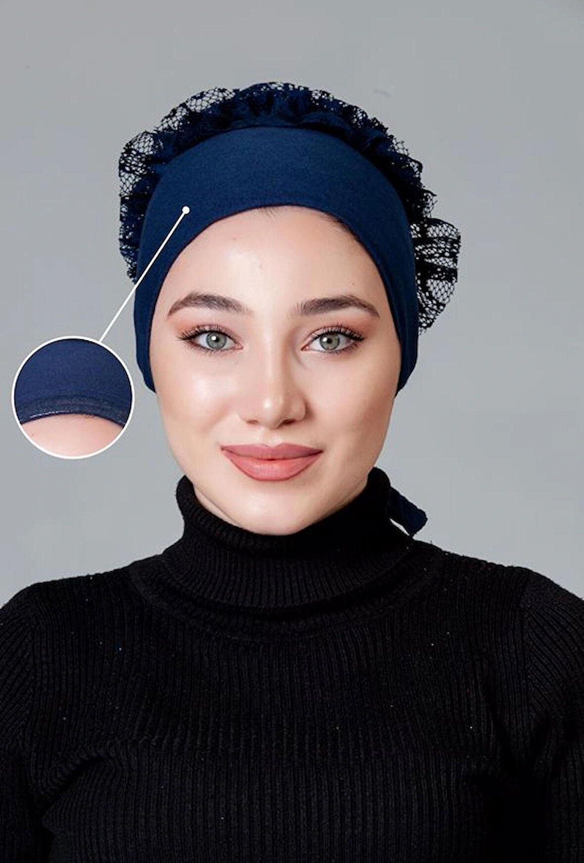 Lacivert Penye Fırfırlı Kaymayan Bone