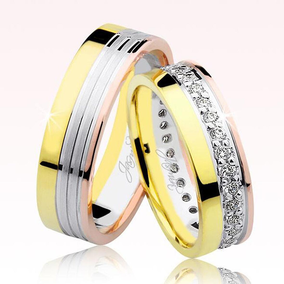 Üç Renk Taşlı Altın Alyans 0205-2