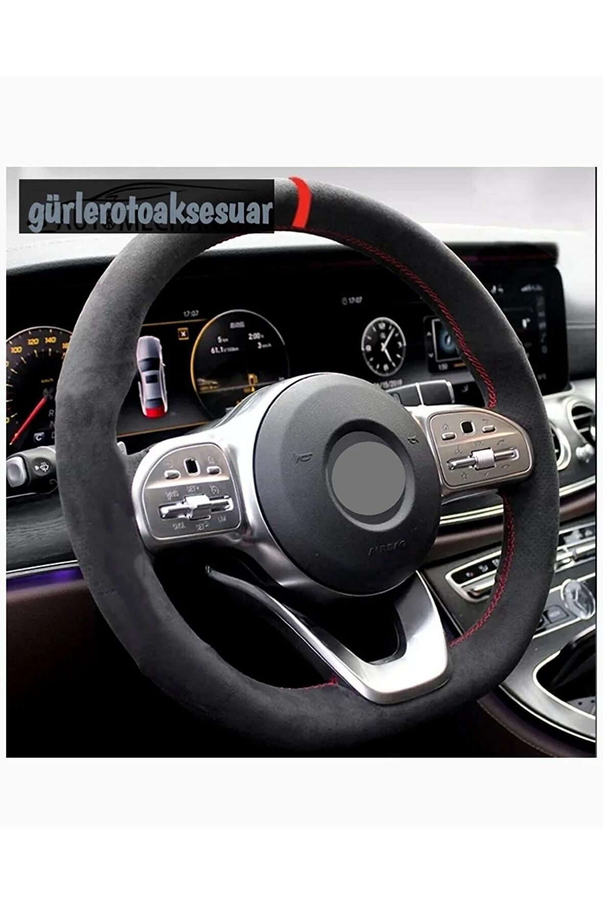 Toyota Corolla 2002-2006 Uyumlu Alkantara Nubuk Dikmeli Direksiyon Kılıfı Kırmızı Yüzüklü