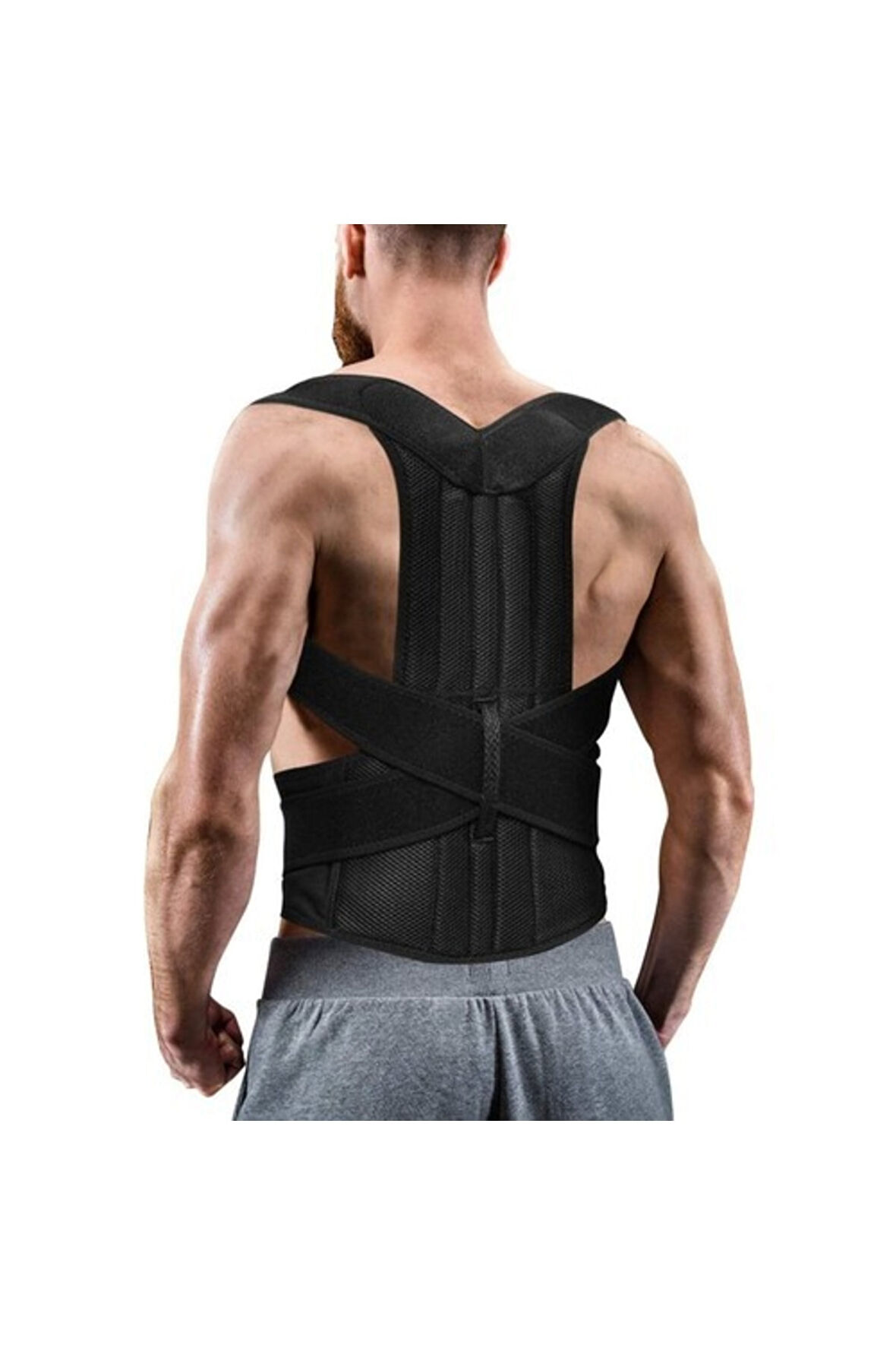 Inndream Unisex Siyah Çift Balenli Duruş Düzeltici Bel Sırt Omuz Destekleyici Korse