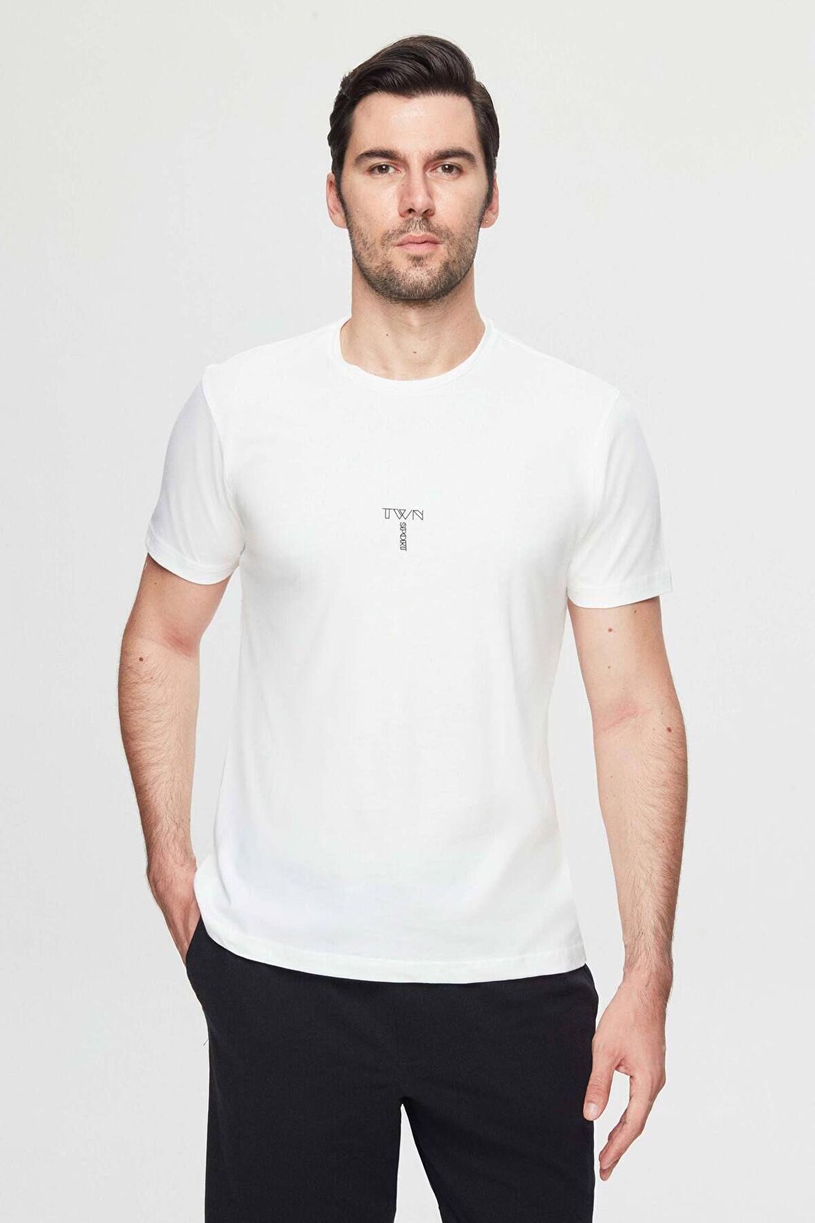 Regular Fit Beyaz Baskılı %100 Pamuk T-shirt 2EC14ORT05214