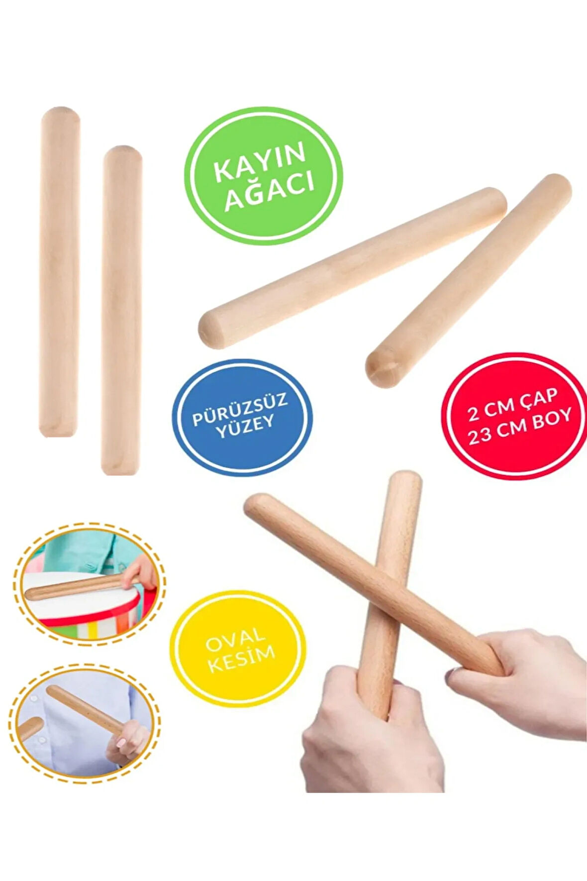 Okul Öncesi Çocuklar İçin Ritim Çubukları 2'li Set