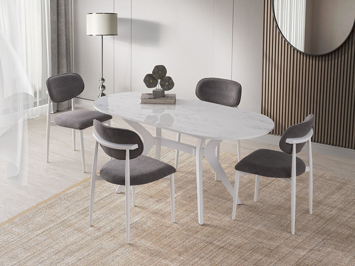 Star Polo Siyah Mermer Mutfak Masa Sandalye Takımı 82x138