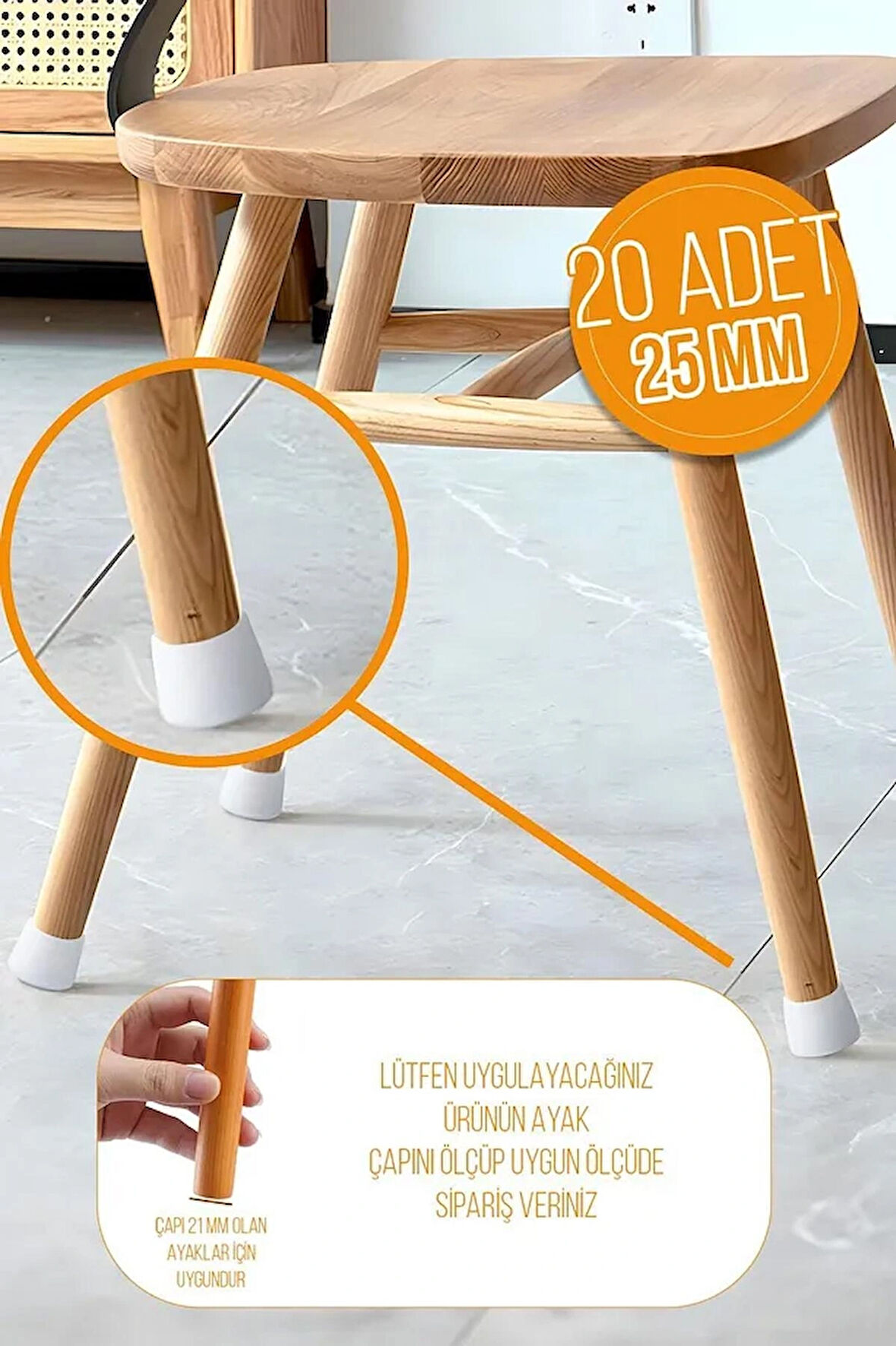 20 Adet Beyaz 25 Mm Pvc Sandalye Profil Ayak Pabucu Sessiz Yumuşak Sandalye Zemin Koruyucu