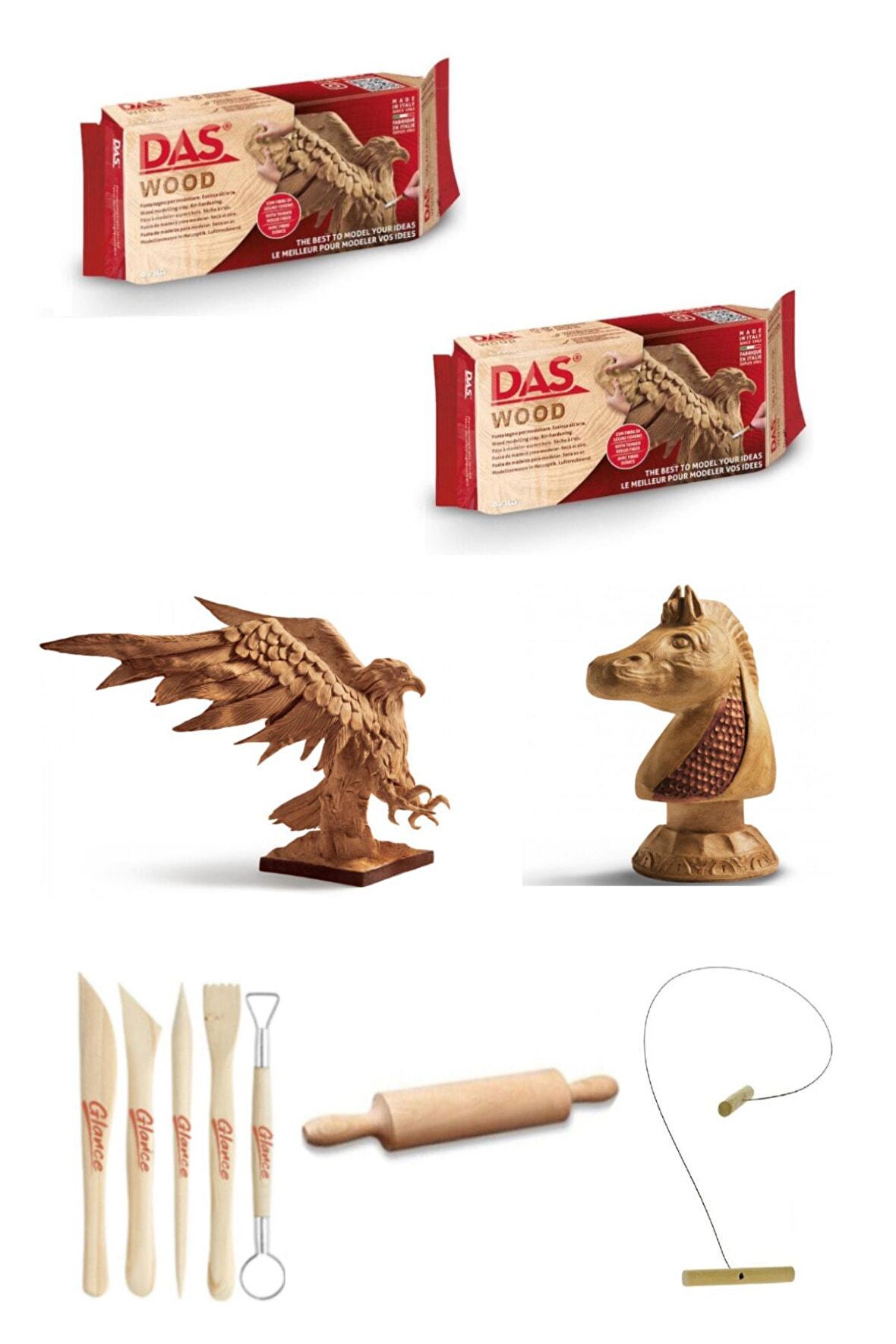 DAS Wood 350 Gr Modelling clay 2'li Ahşap Modelleme Ebeşuar kil Seti