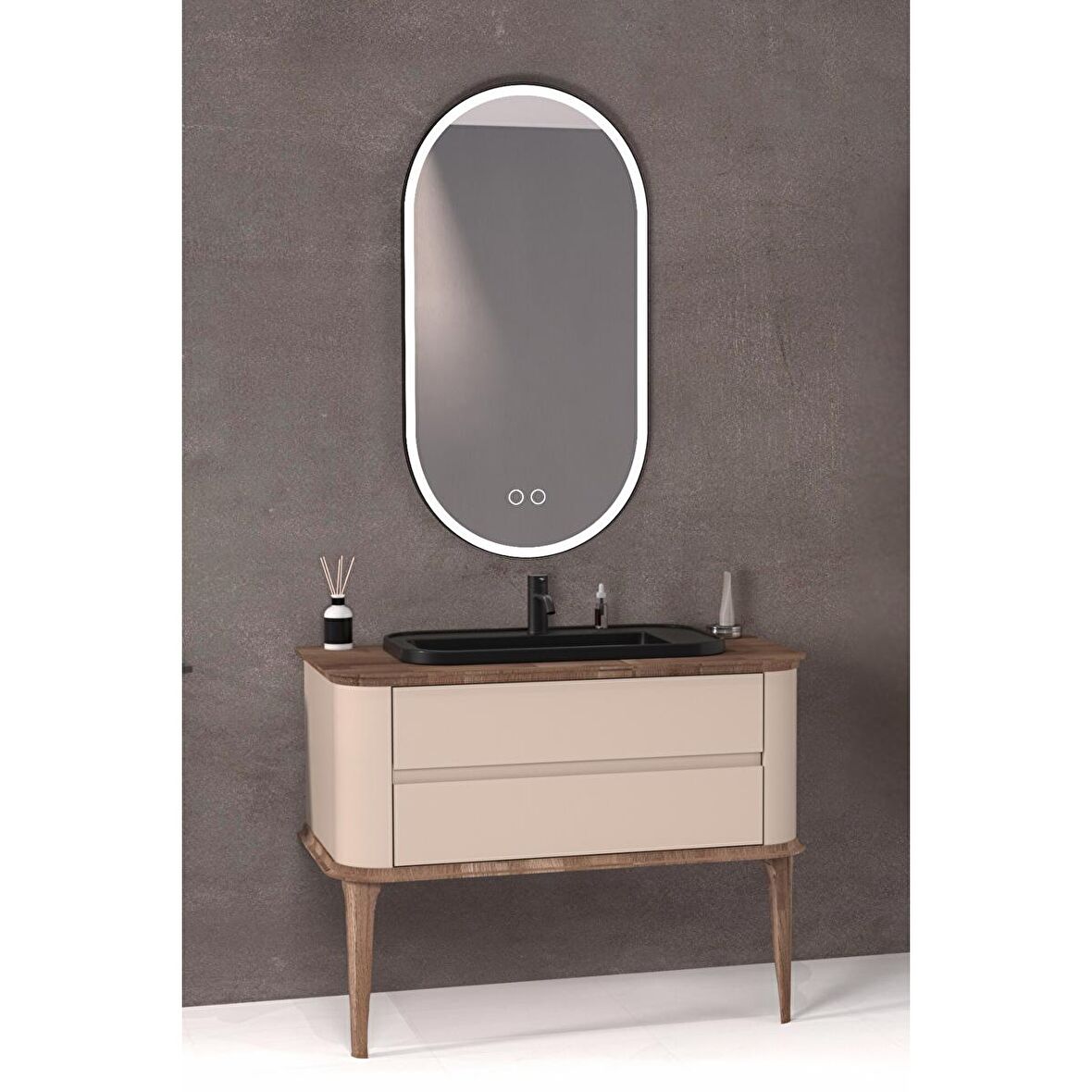 PIER 100 CM SİYAH LAVABOLU BANYO DOLABI VİZON / KAYIN 