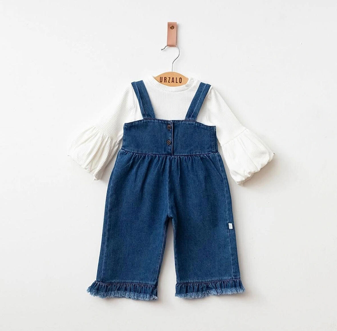 Püsküllü Kız Bebek Jean Salopet Tulum Takım