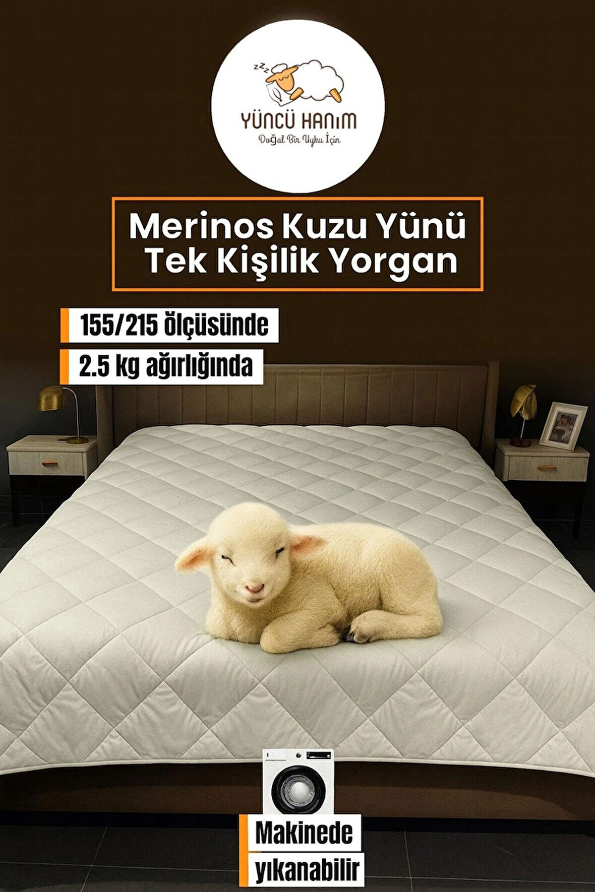  Tek Kişilik Merinos Kuzu Yünü Yorgan (%100 DOĞAL MERİNOS KUZU YÜNÜ) 155 X 215 Cm Ebat
