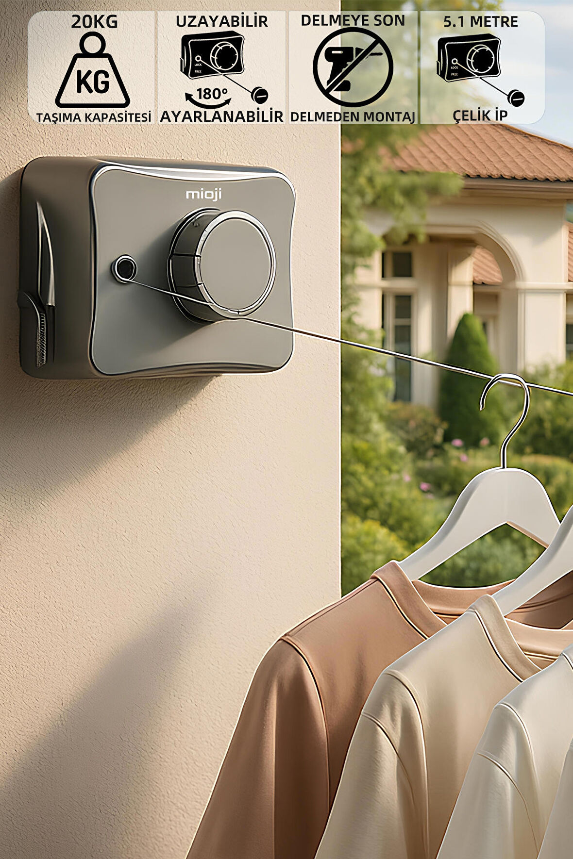 Mioji Mio CH5 Single Portatif 20Kg Dayanıklı Çek As Çamaşır Askılığı