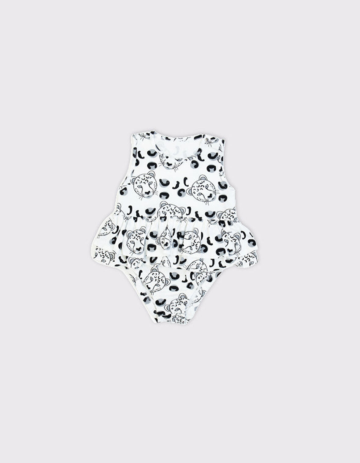 Bebek Pamuk Kaplan Baskılı Fırfırlı Tulum