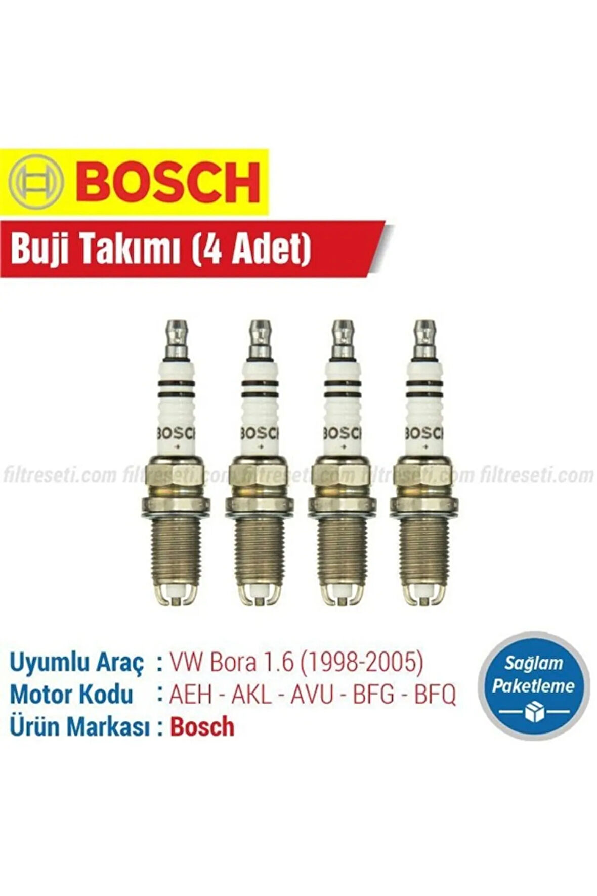 Bosch Vokswagen Bora 1.6 Bosch ÇİFT TIRNAK Buji Takımı  1998 1999 2000 2001 2002 2003 2004 2005