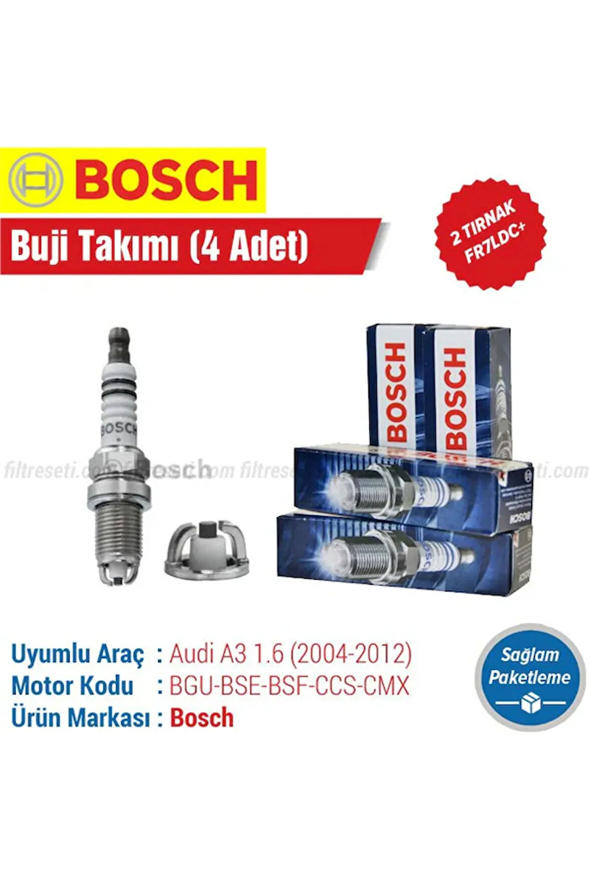 Bosch Audi A3 1.6 Bosch Çift Tırnak Buji Takımı 2004-2005-2006-2007-2008-2009-2010-2011-2012