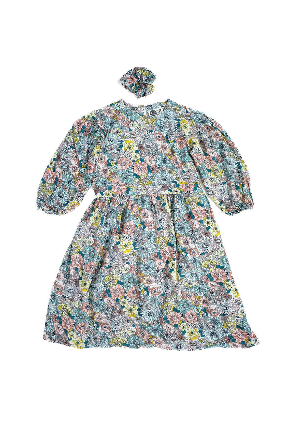 Büzgülü Kemerli ve Tokalı Genç Kız Pamuk Kumaş Elbise