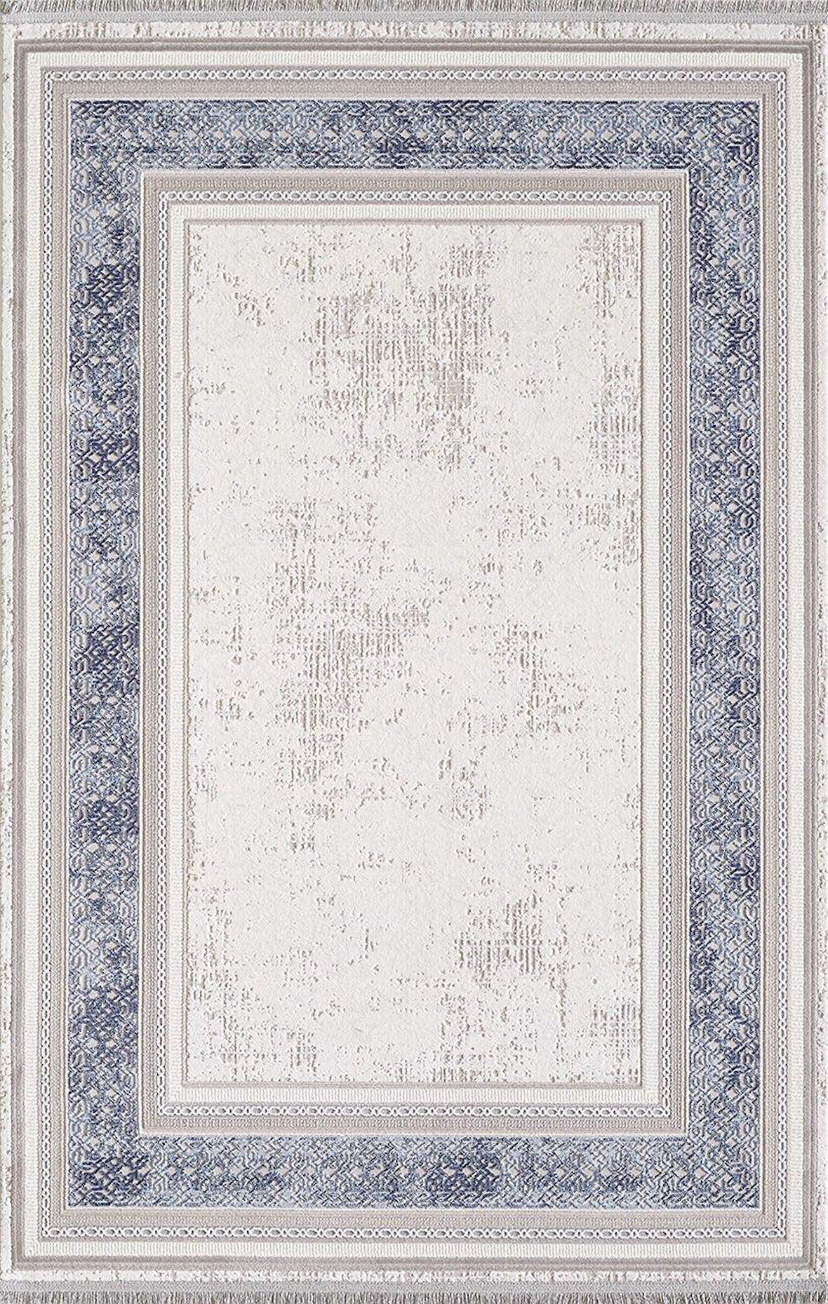 Artemis Halı 02495A Bej Mavi Çerçeveli Çizgili Halı