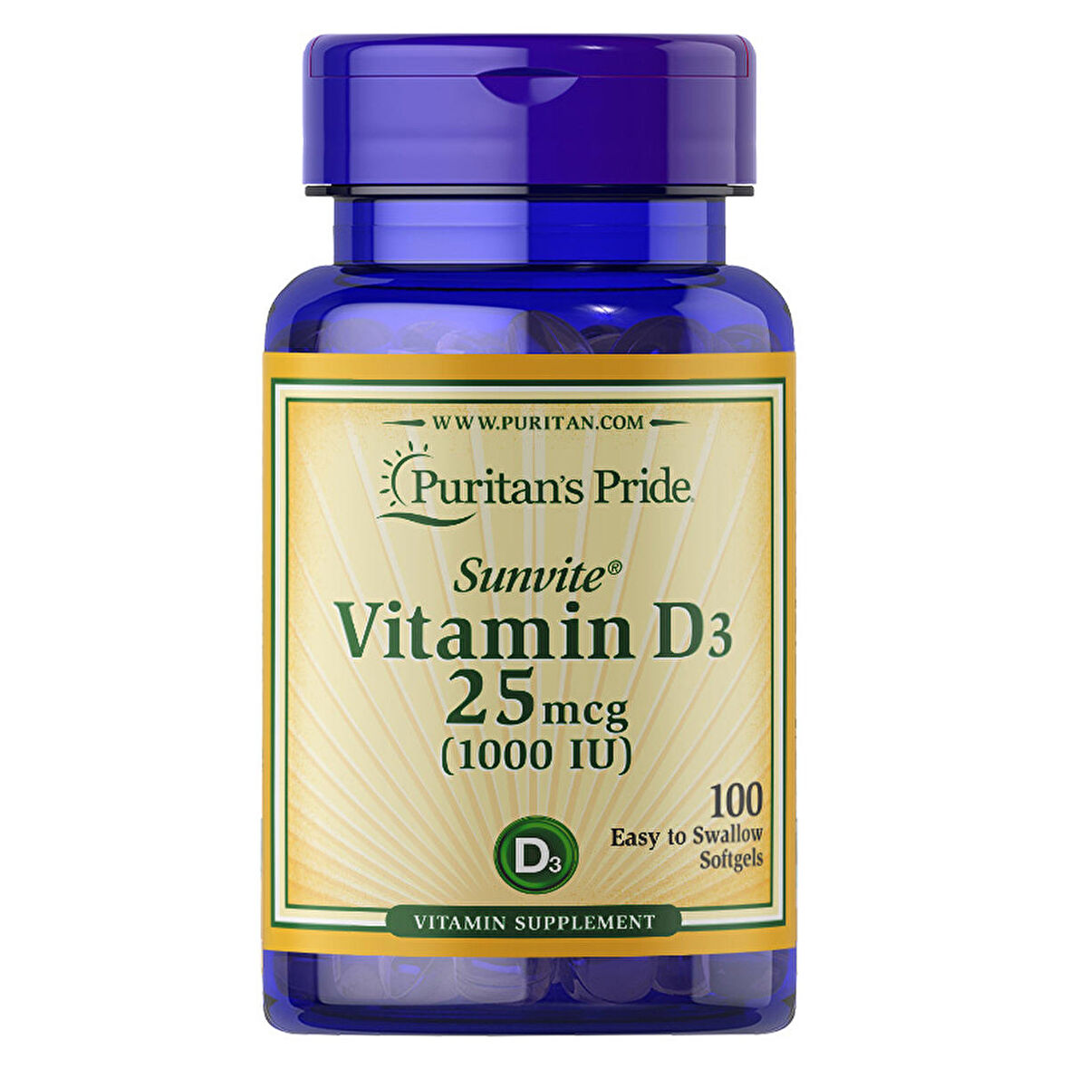 Puritan's Pride Vitamin D3 25 Mcg 1000 IU 100 Yumuşak Kapsül - AROMASIZ