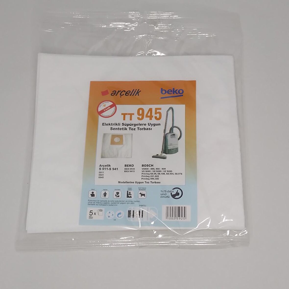 ARÇELİK T945 SENTETİK ( 4 PAKET 20 ADET )  ELEKTİRİK SÜPÜRGESİ UYGUN FİYAT İNDİRİMLİ