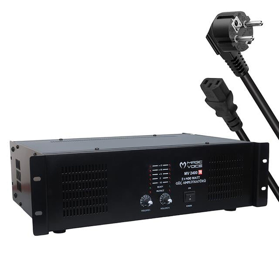 Magicvoice MV-2400 2X400 Watt 4-8 Ohm -100 V 19 Rack Hat Trafolu Power Anfi