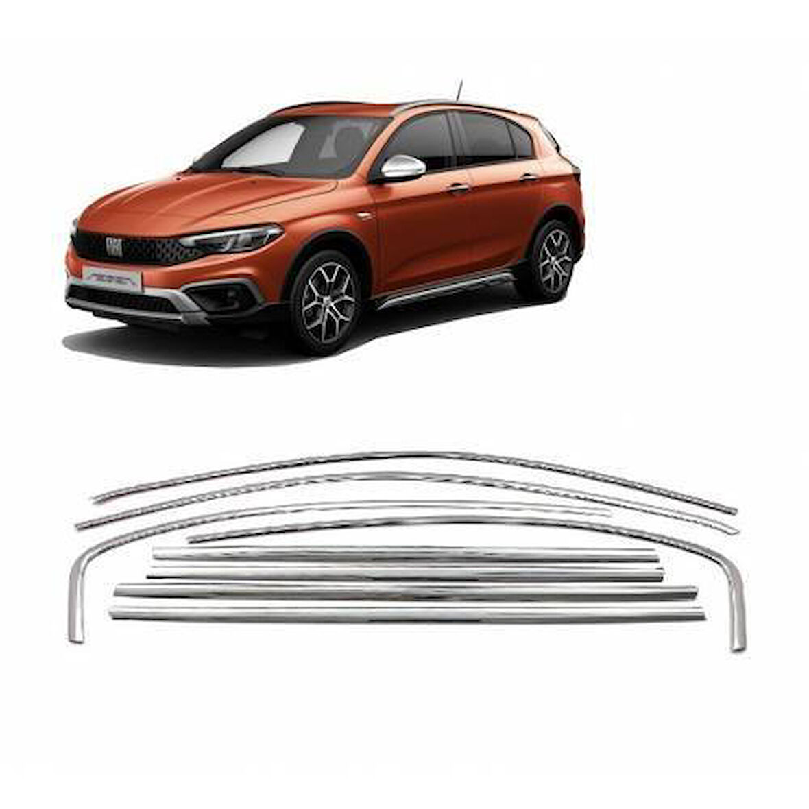 Fiat Egea HB/SD 2015+ Egea Cross 2020+ Krom Cam Çıtası Tam Tur 8 Parça 
