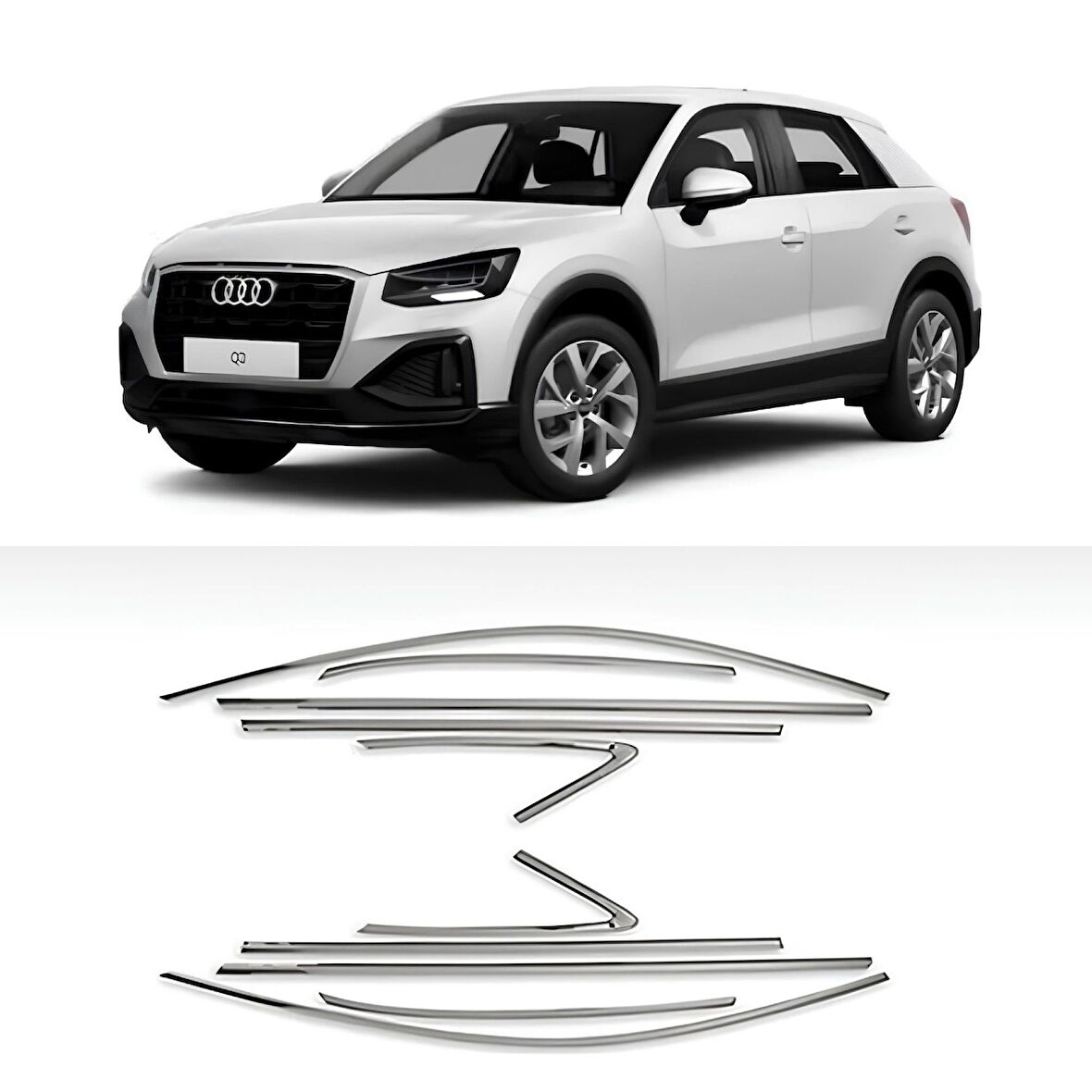 Audi Q2 Krom Cam Çıtası Tam Tur 10 Parça 2016+