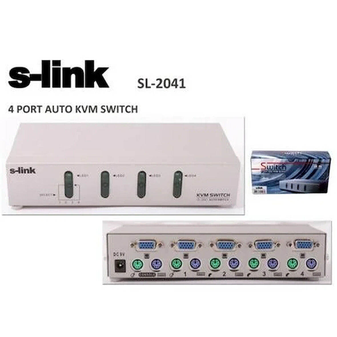 S-Link SL-2041 4 Portlu Ps2 1.8m M/M Kablolu Otomatik Kvm Switch
