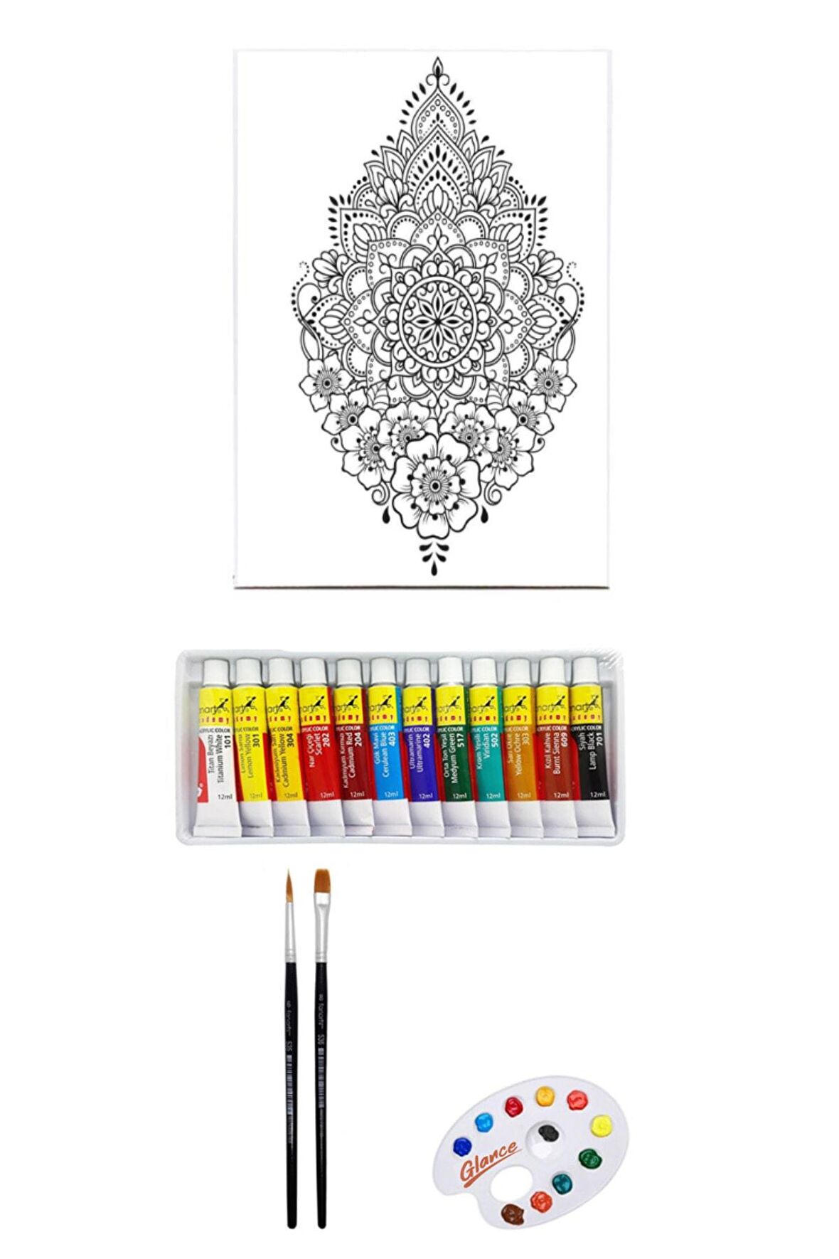 Artdeco Desenli Tuval 40x50cm Otantik Kına2 Fanart Academy Akrilik Boya Seti 12 Renk X 12ml