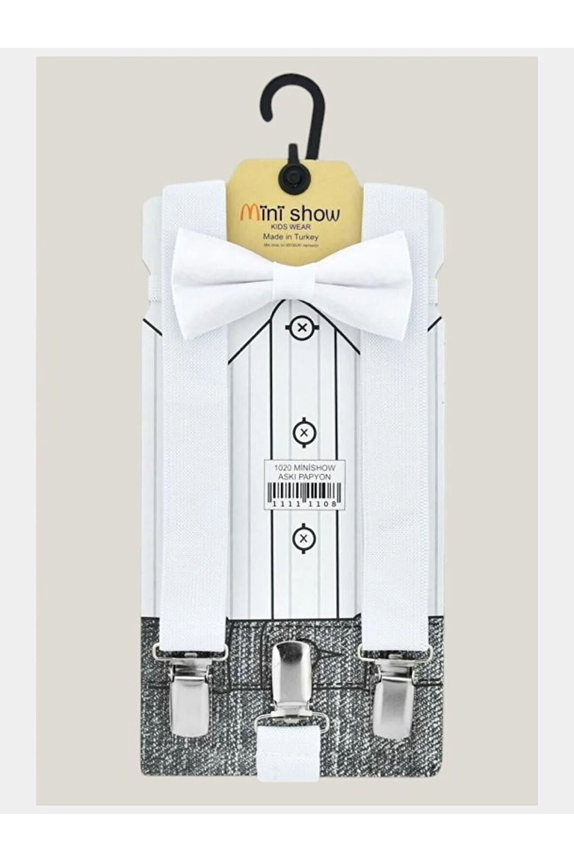 Okul Gösterisi 23 Nisan Beyaz Pantolon Askısı ve Papyon Takımı 1-9 Yaş