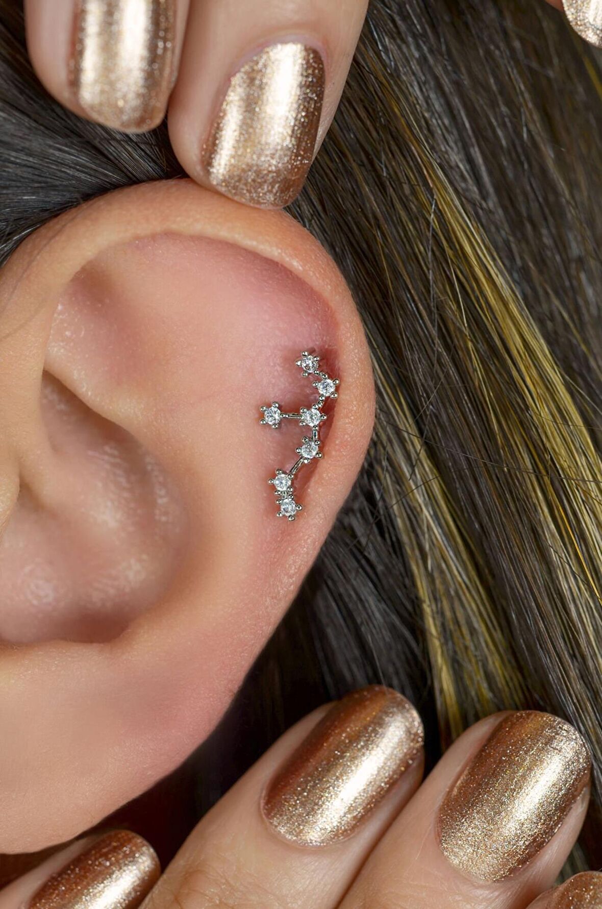 Aslan Burcu Küpe Takımyıldızı Yıldızlı Piercing Helix Gümüş Renk