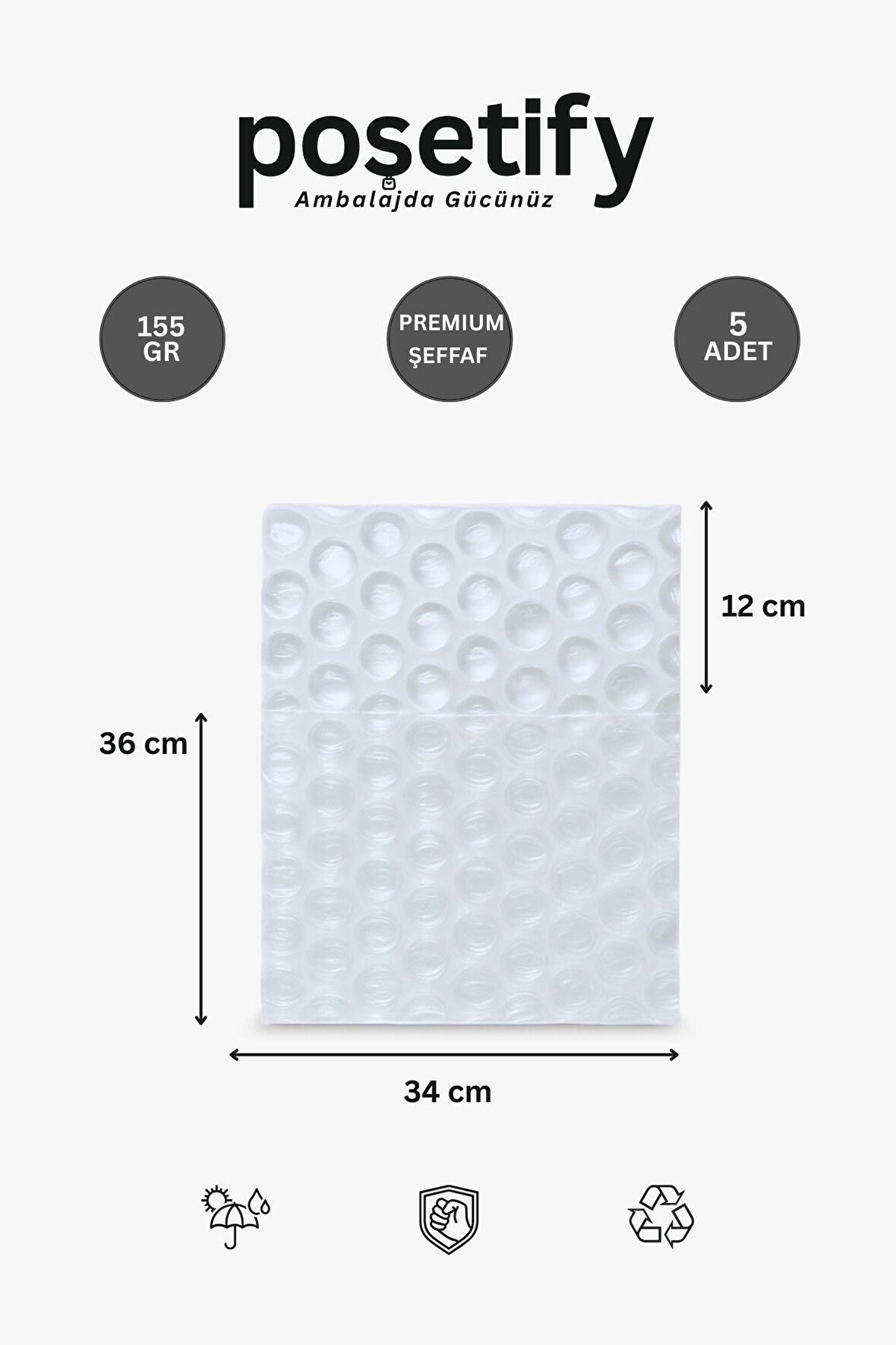 Premium Büyük Balonlu Torba 34 x 36 + 12 CM | 5’li Set | Kalın Malzeme | Koruyucu Ambalaj Poşeti