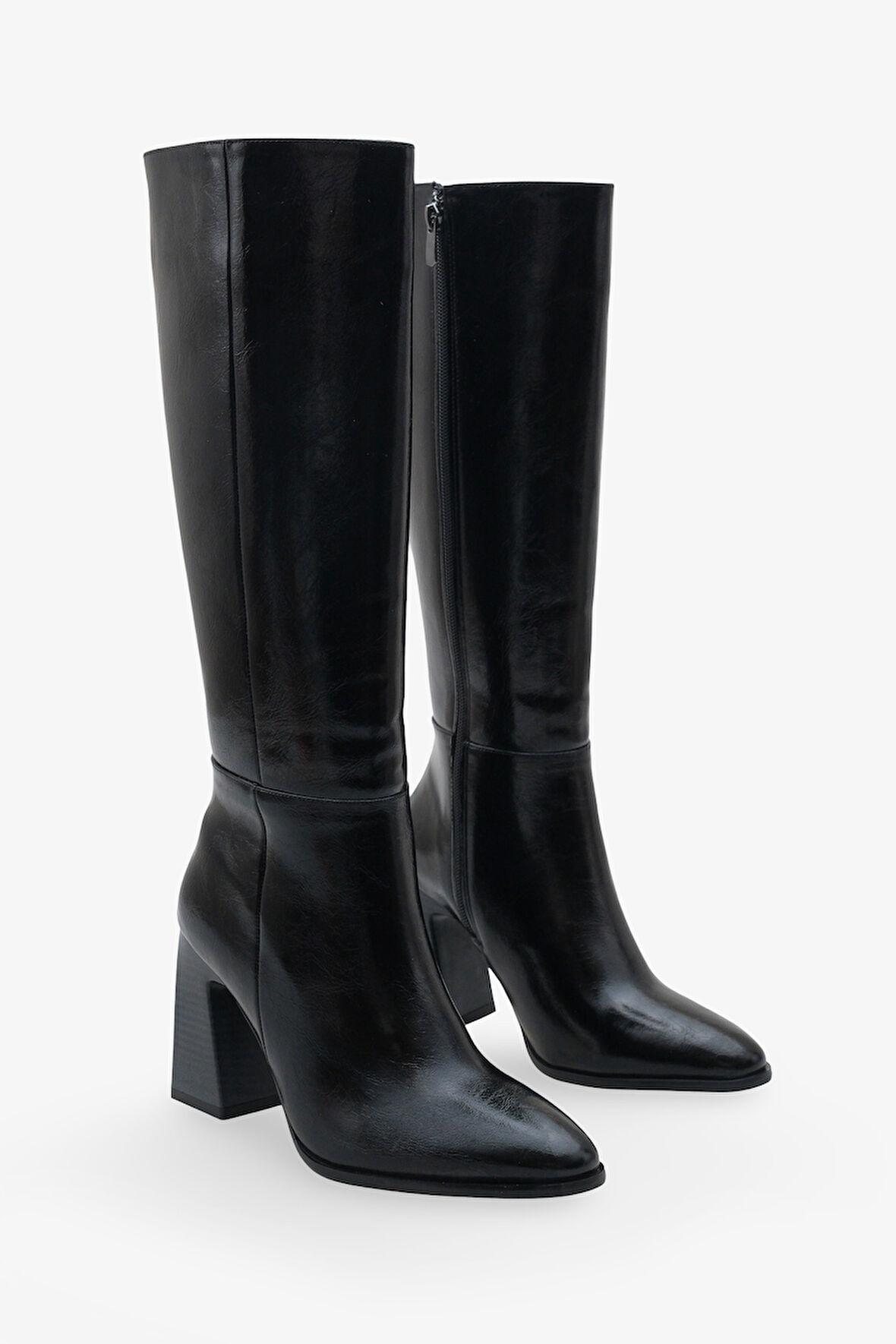 Lojo kadın Sivri Burun Yandan Fermuarlı Topuklu Günlük Çizme İroles Siyah