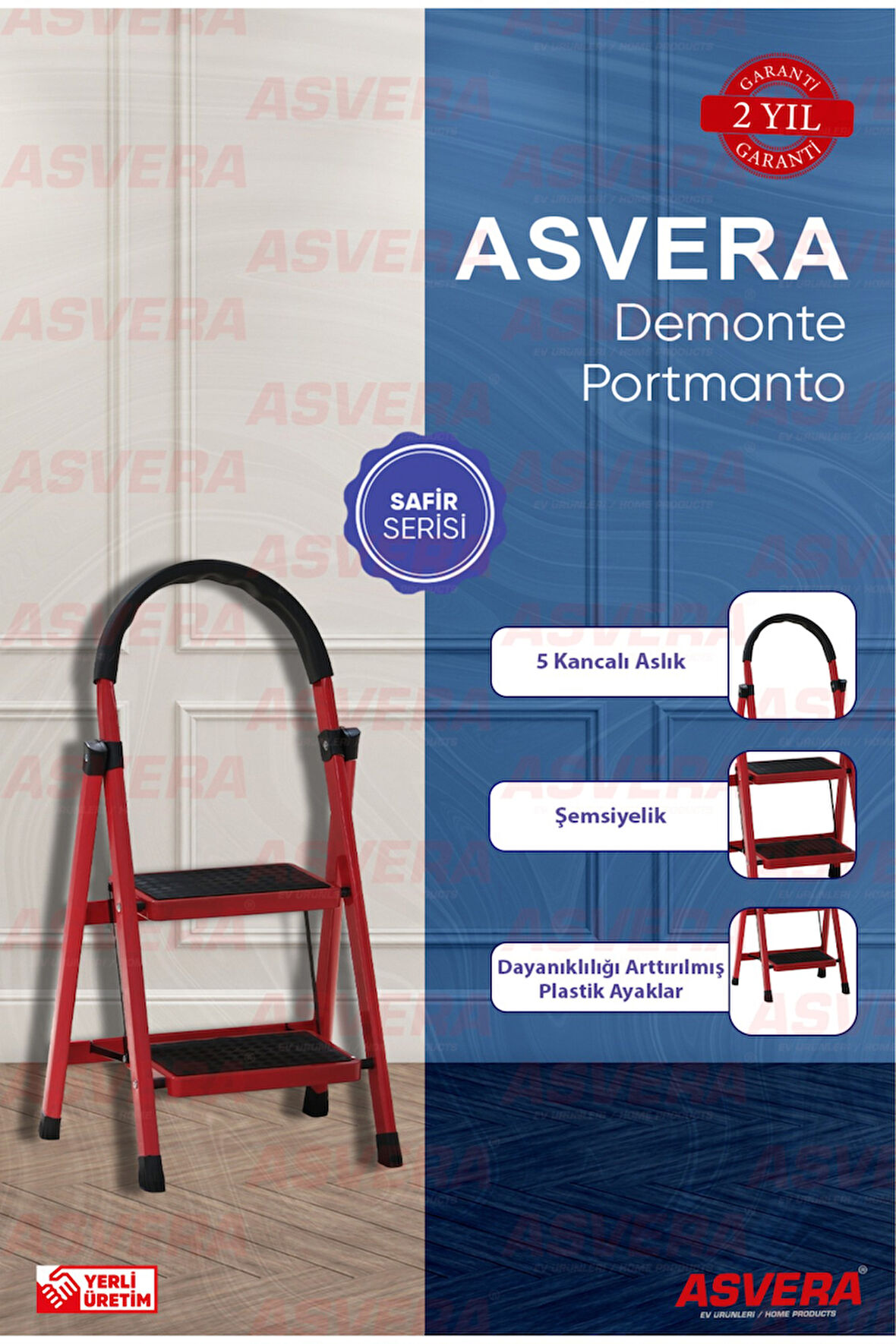 Safir Serisi – Patika 2’li Ev Tipi Katlanır Merdiven | Hafif, Kaymaz, Dayanıklı Tasarım