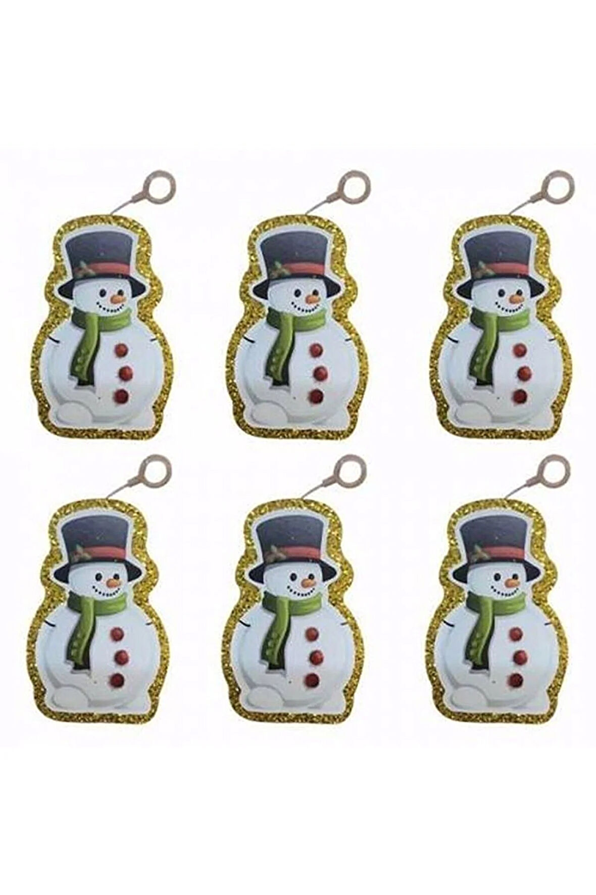 Simli Çam Süsü Strafor 6'lı Kardan Adam Gold