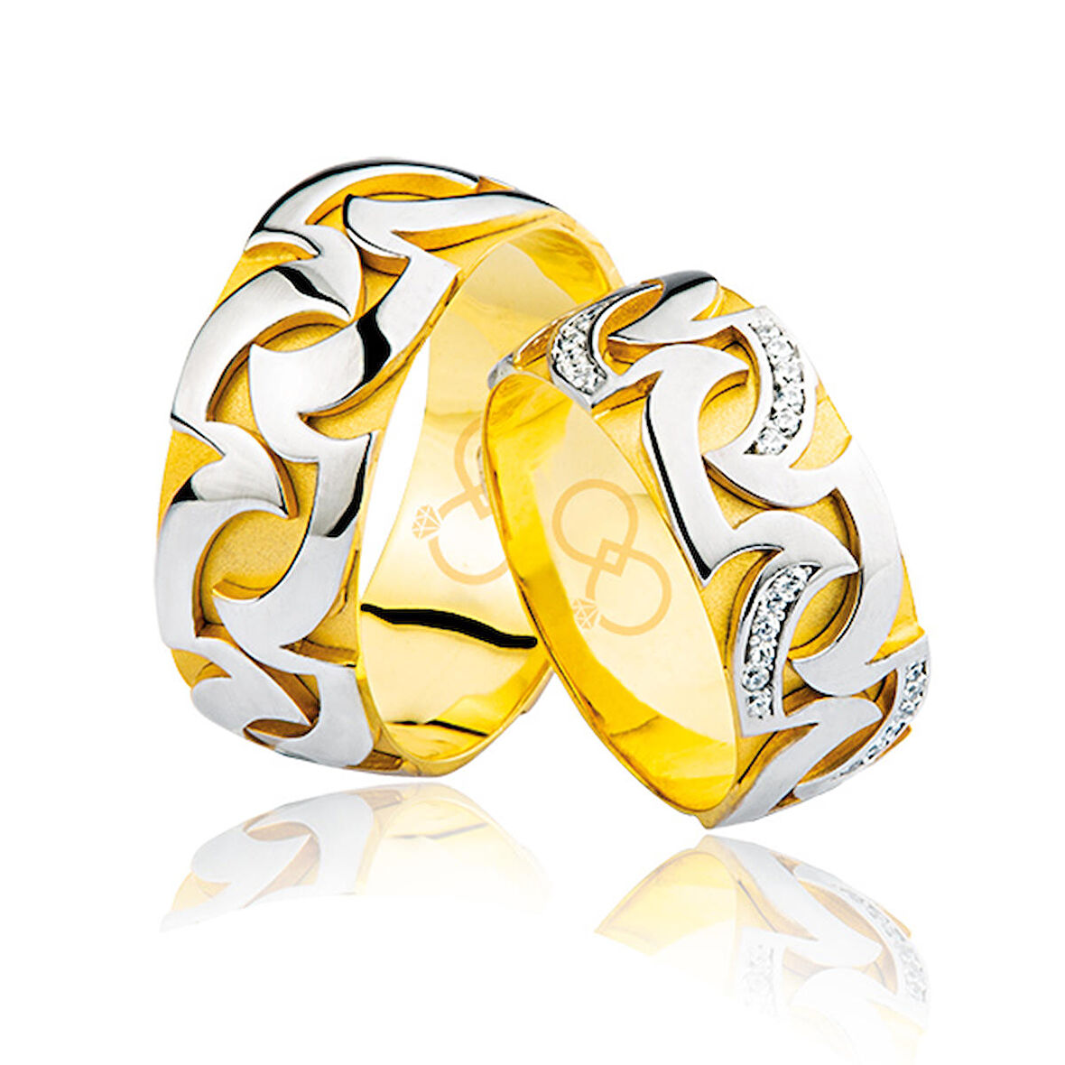 Sarı Beyaz Renk Taşlı Altın Alyans 0301