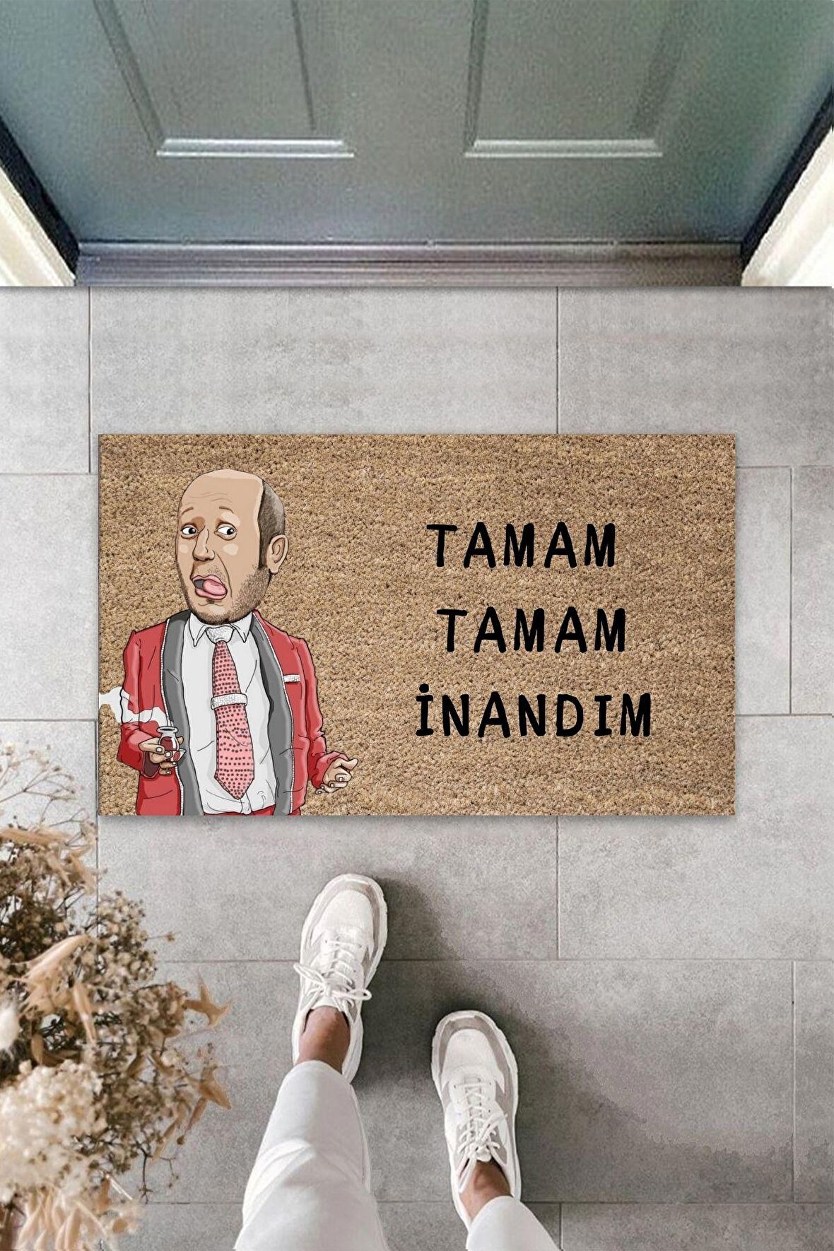 Dormot Home Modern Dijital Baskı - Kahverengi İsmail Abi Paspas - Tamam İnandık - Kapı Önü Paspası