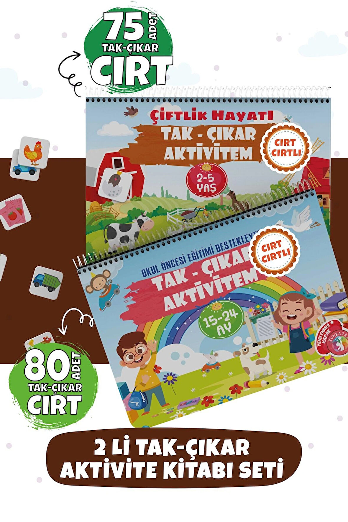 Bunbaza Tak-çıkar 2 Li Set Aktivite Kitabım 15-24 Ay 80 Adet Cırt Ve Çiftlik Hayatı 70 Adet Cırtlı