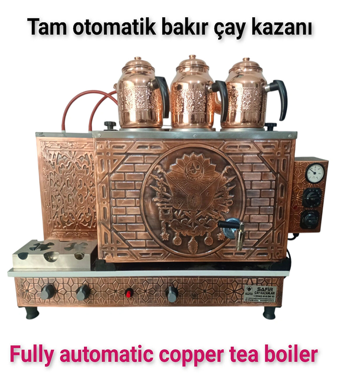 3 demlikli bakır çay kazanı elektrik +Tüplü tam otomatik Çay ocağı Osmanlı tuğra model Çay semaveri