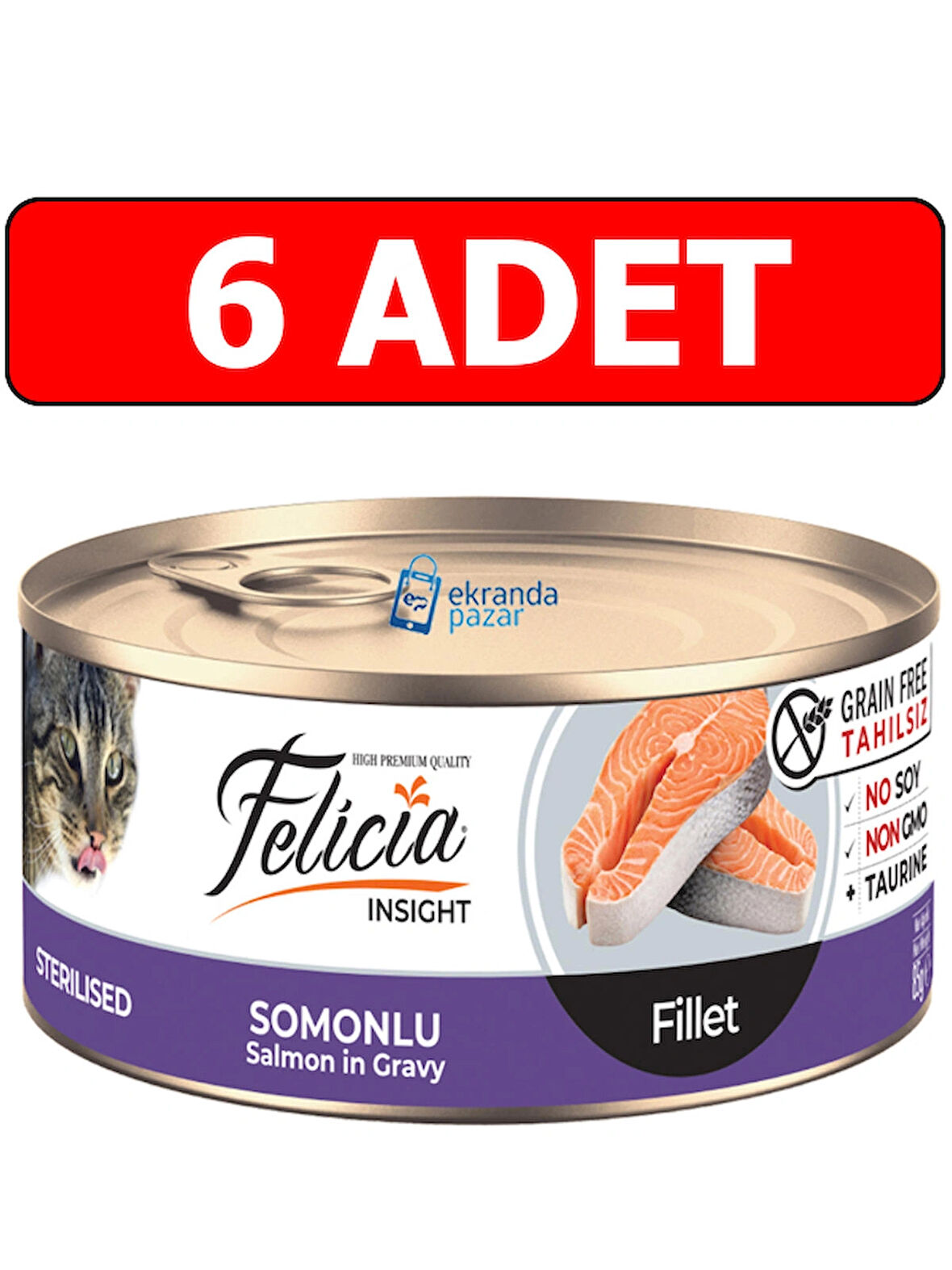 Felicia tahılsız fileto somonlu kısır kedi konserve 6 adet 85 gr sterilised kedi yaş mama fileto