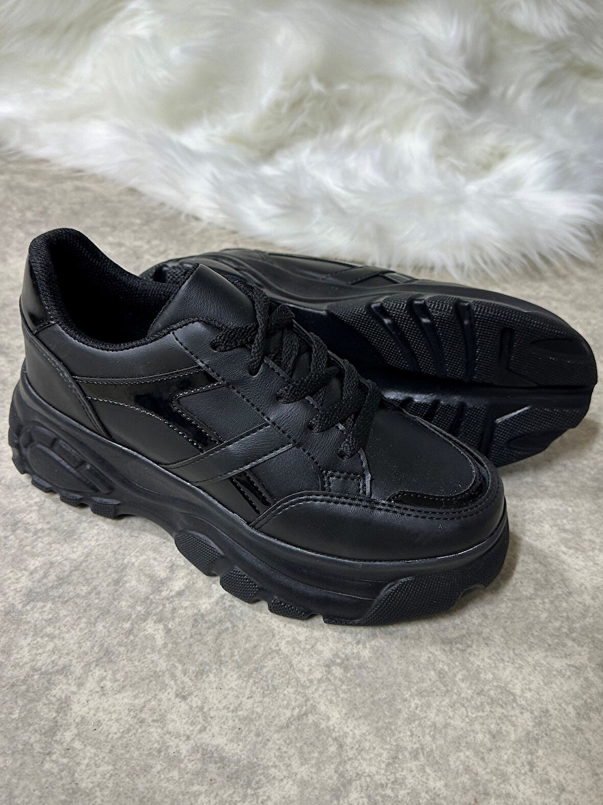 Günlük Kadın Sneaker Kalın Yüksek Taban Bağcıklı Rahat Tiger Şeritli Spor Ayakkabı 032