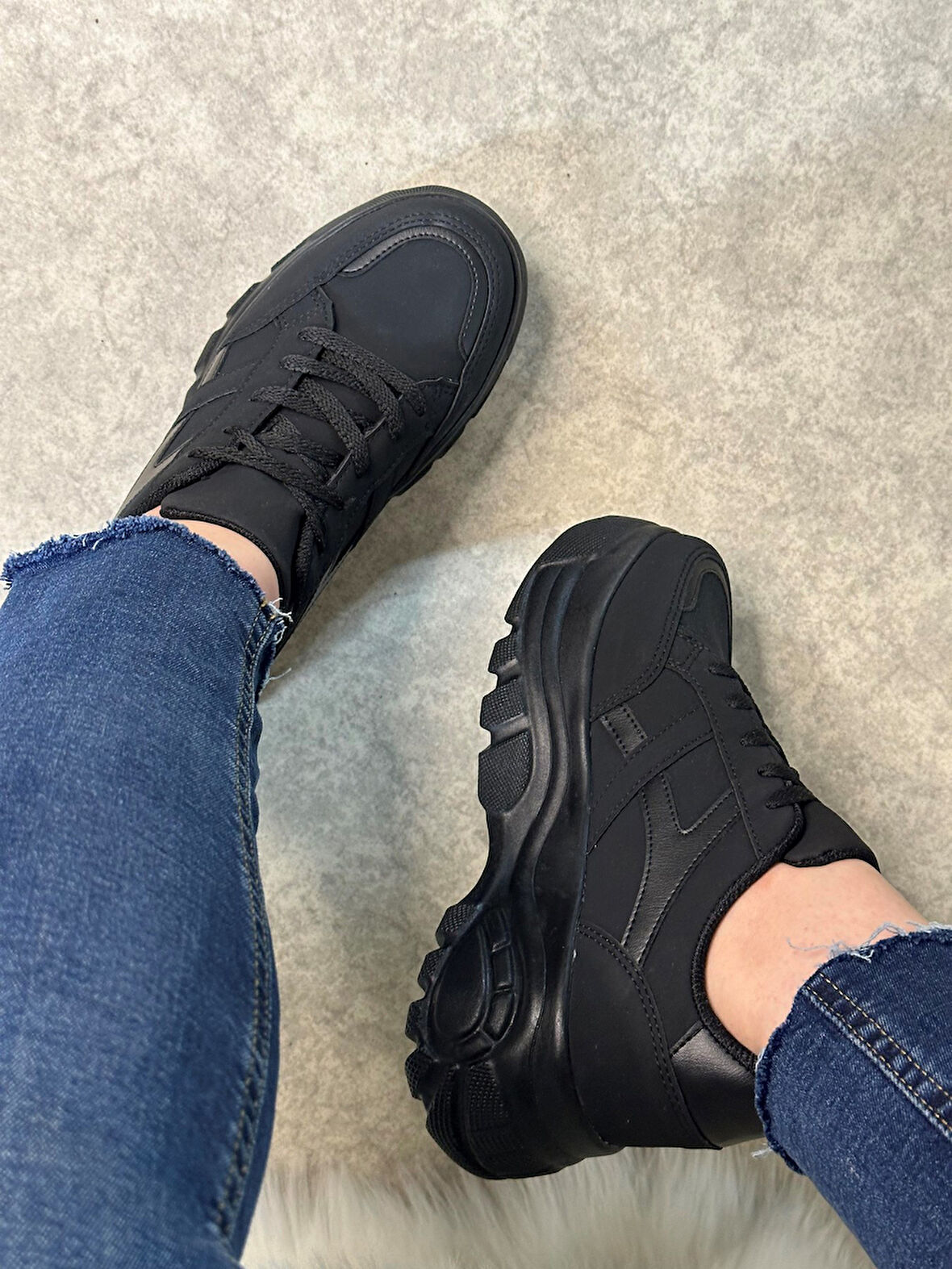 Günlük Kadın Sneaker Kalın Yüksek Taban Bağcıklı Rahat Tiger Şeritli Spor Ayakkabı 032