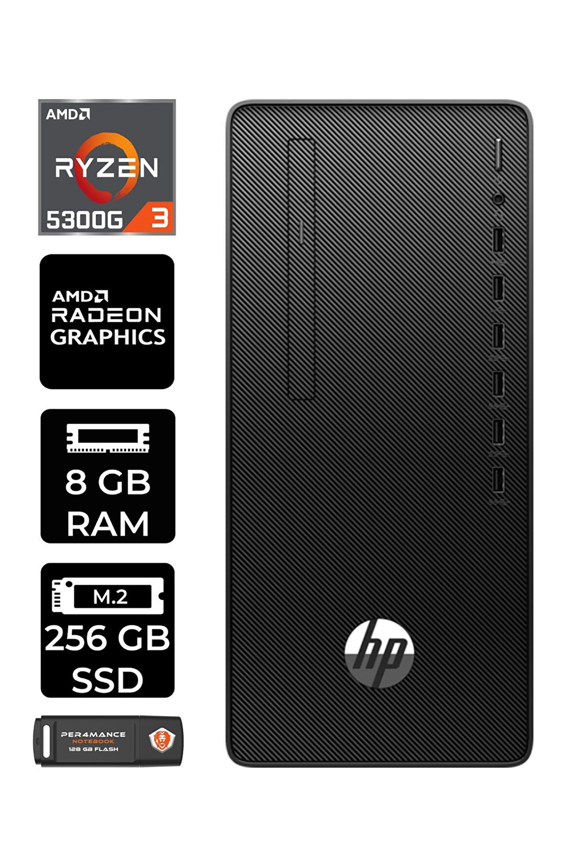 HP 295 G9 RYZEN 3 5300G 8GB RAM 256GB SSD RX550/4GB W11PRO 6D391EA MASAÜSTÜ PC & PER4 BELLEK