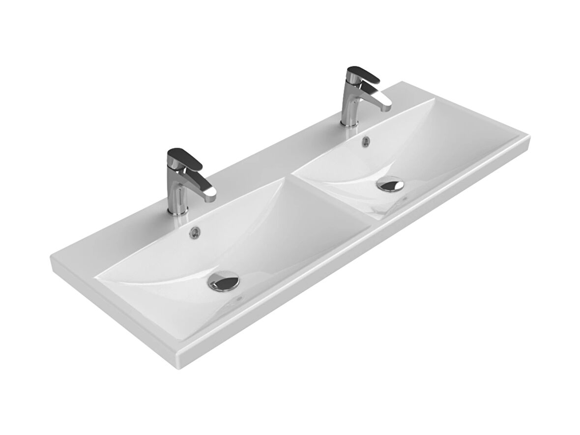 TURKUAZ Elite Etajerli Lavabo 120x45 cm (Çift Hazneli Çift Delikli)