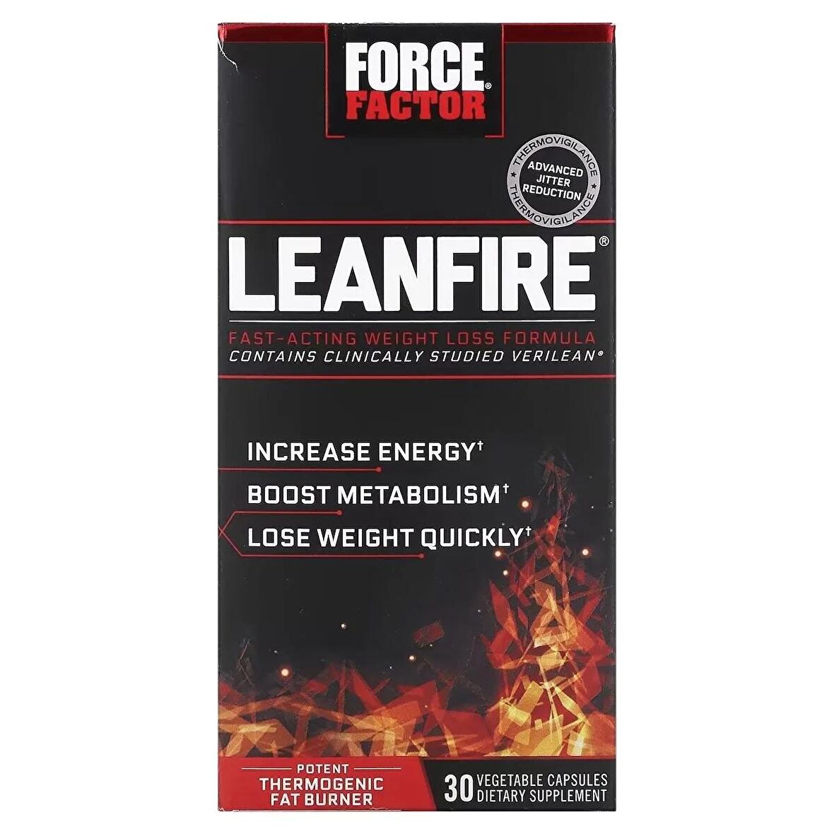 Force Factor LeanFire Fast Fat Burner Acting Weight Loss Formula 30 Vegetable