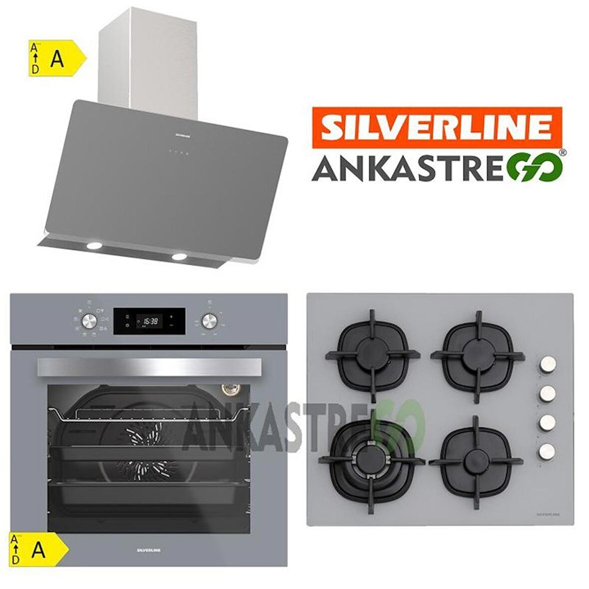 Silverline BO6504S01 - CS5429S01 - 3457 Soho 60 CM Gri Cam Ankastre Set