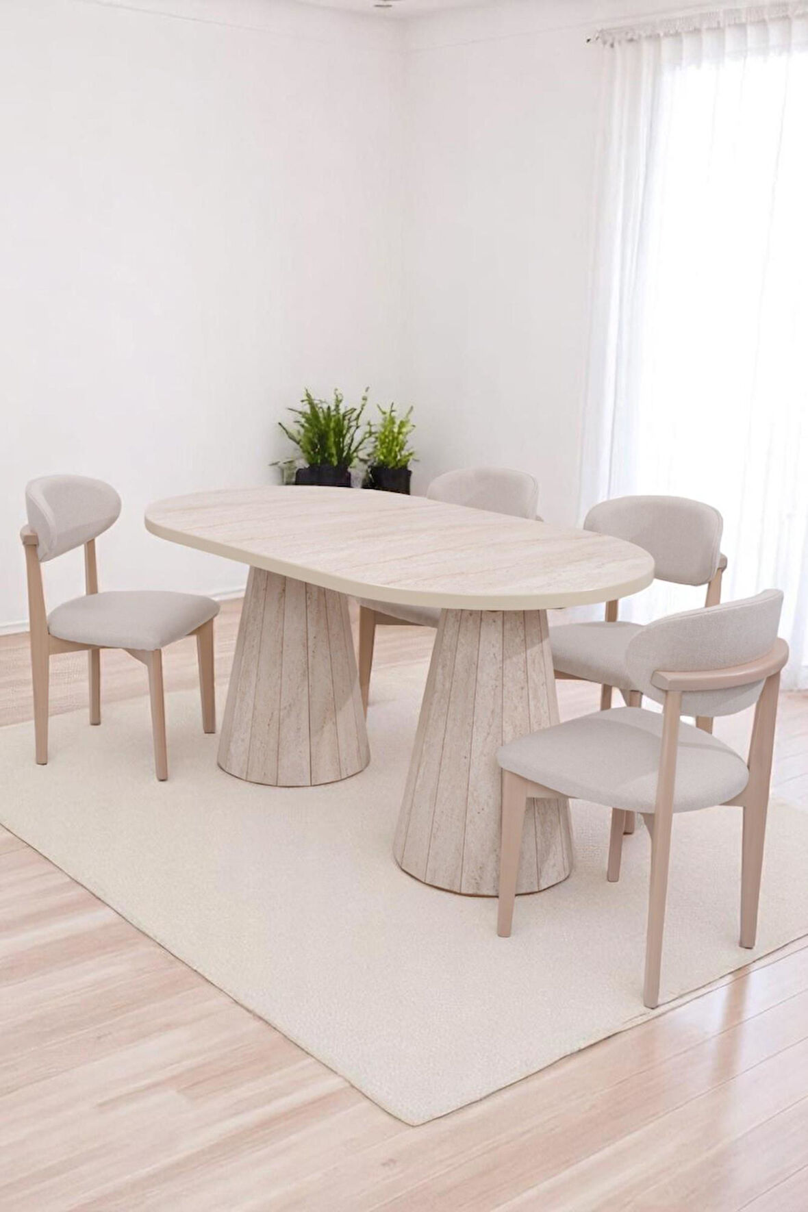 Bohem Travertan Norte Açılır Yemek Masa Sandalye Takımı 90x160cm